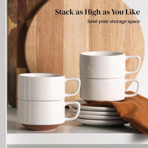 DOWAN 5oz Coffee Cups - Stackable Espresso Cup Set of 4 | Ceramic Tea Cups for Latte & Tea