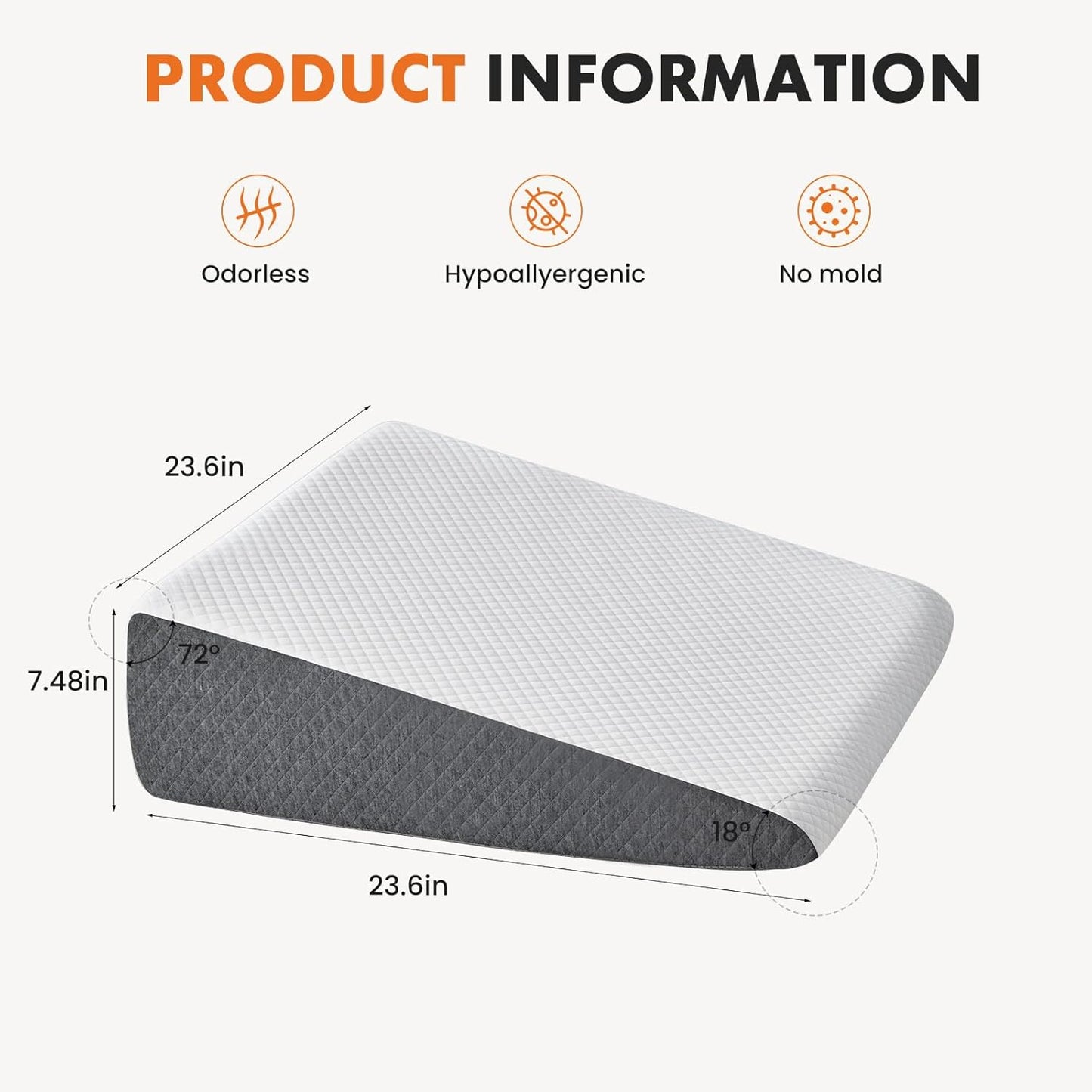 Sweetcrispy Wedge Pillow - Sleep Apnea Relief & Neck Pain Support | 7.5-Inch White & Grey Design