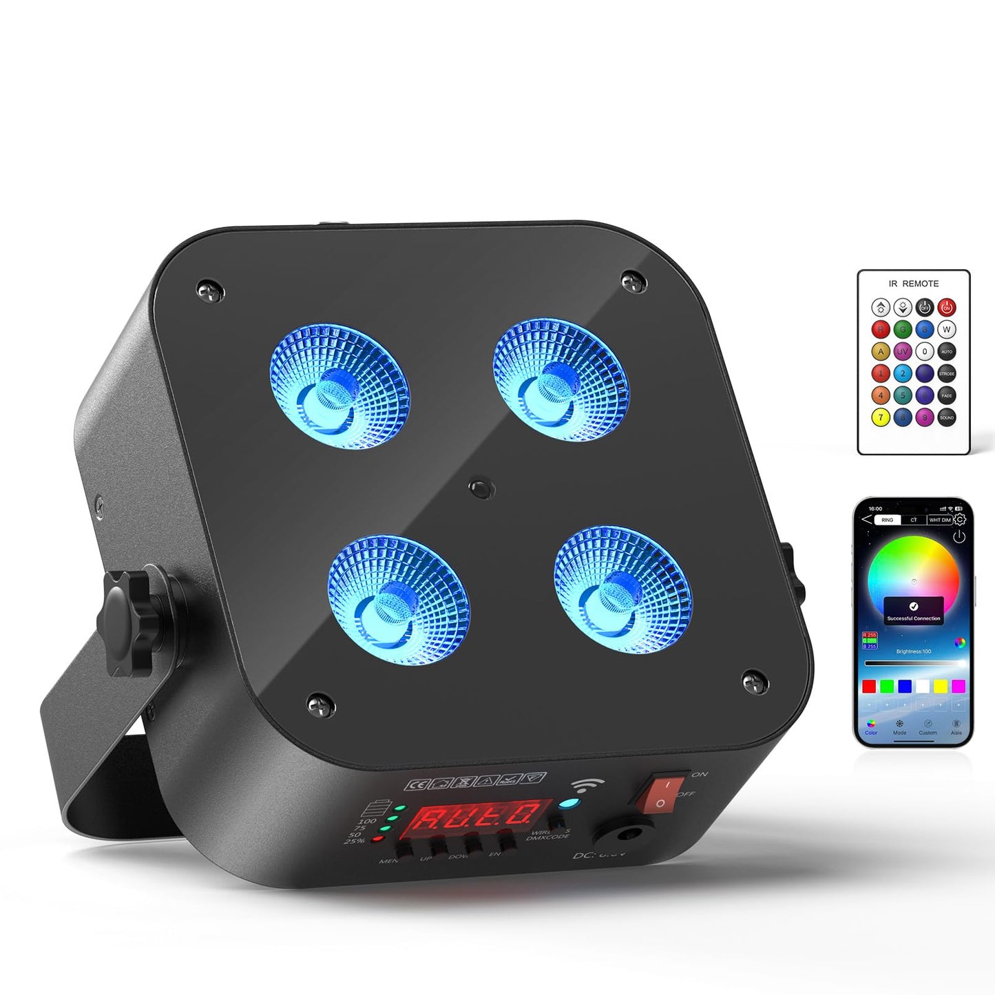 DazzlingStage Mini Rechargeable Par Lights, 4 * 18W RGBWA UV 6 in 1 Battery Powered Upights, APP & Wireless DMX Control Stage Lights, Uplighting for Wedding Birthday Party Festival