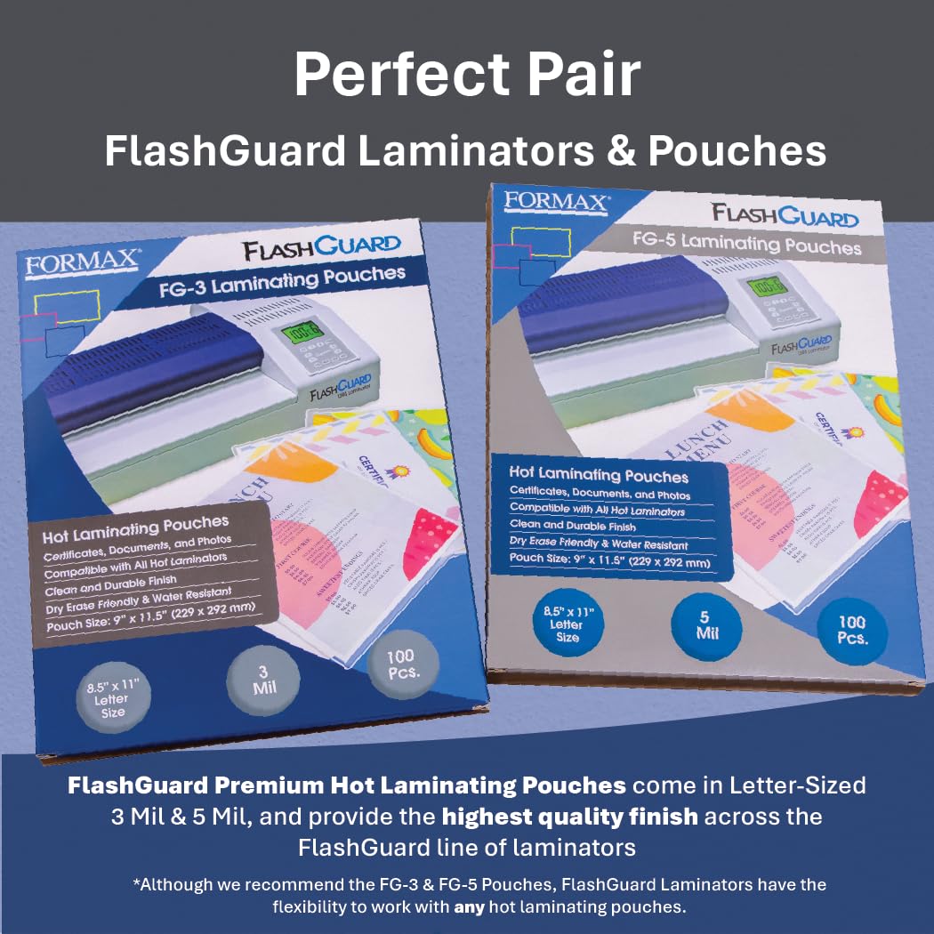 Formax FlashGuard 13R6 Laminator; 1500W; 110-120V, 50/60Hz; 15A; Heavy-Duty 6 Roller System; All-Metal Construction; Graphics-Based LCD Screen; Variable Temperature and Speed