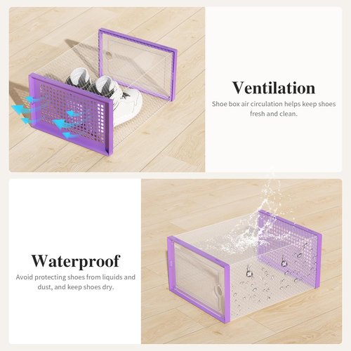 Kuject X-Large Shoe Storage Boxes - Clear Plastic Stackable 12-Pack | Sneaker & Toy Organizer Bins in Purple