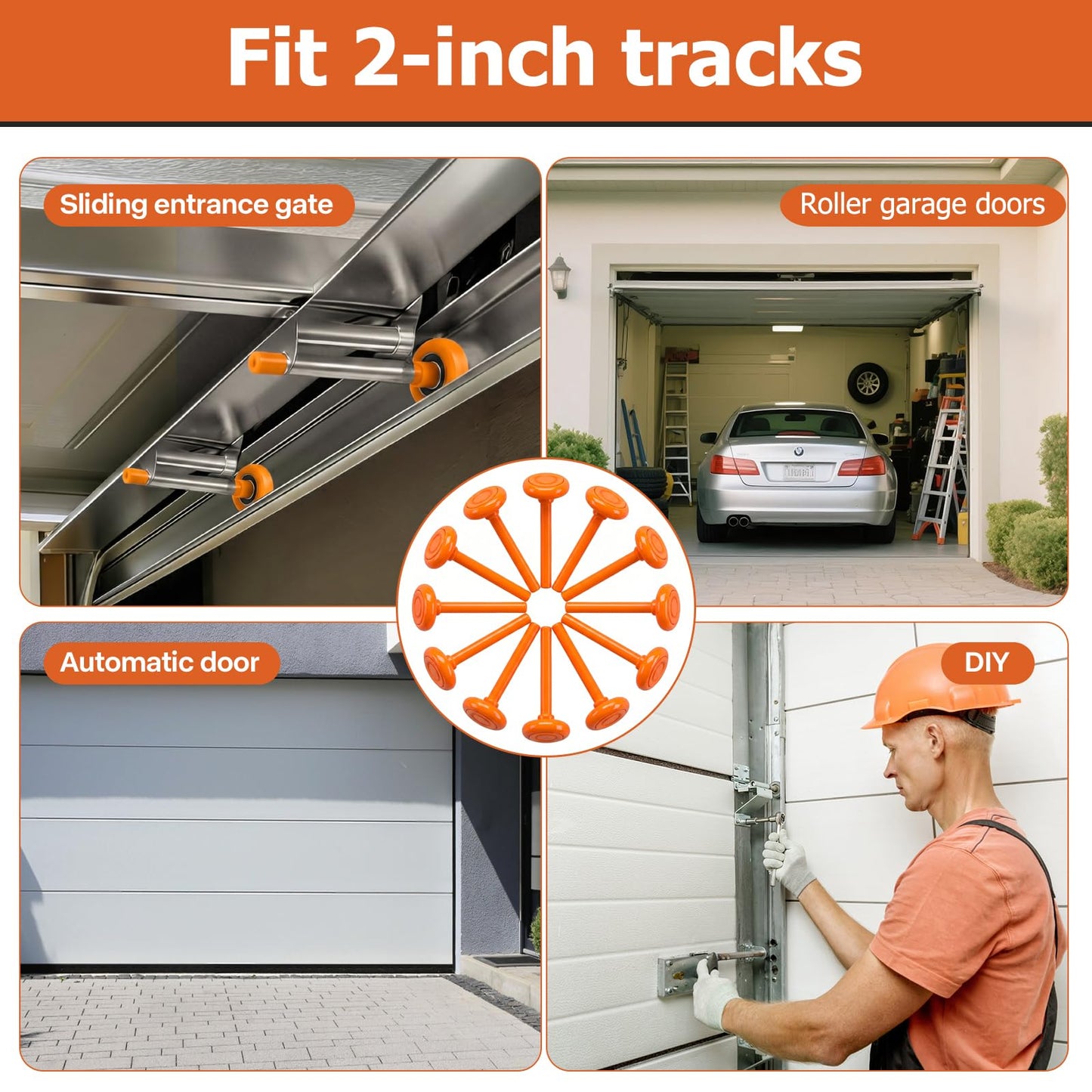 12 Pack 2" Nylon Garage Door Rollers, 4" Nylon Layer Stem, Quiet/Smooth Garage Door Wheels Replacement, Double Seal 6200-2RS Bearings