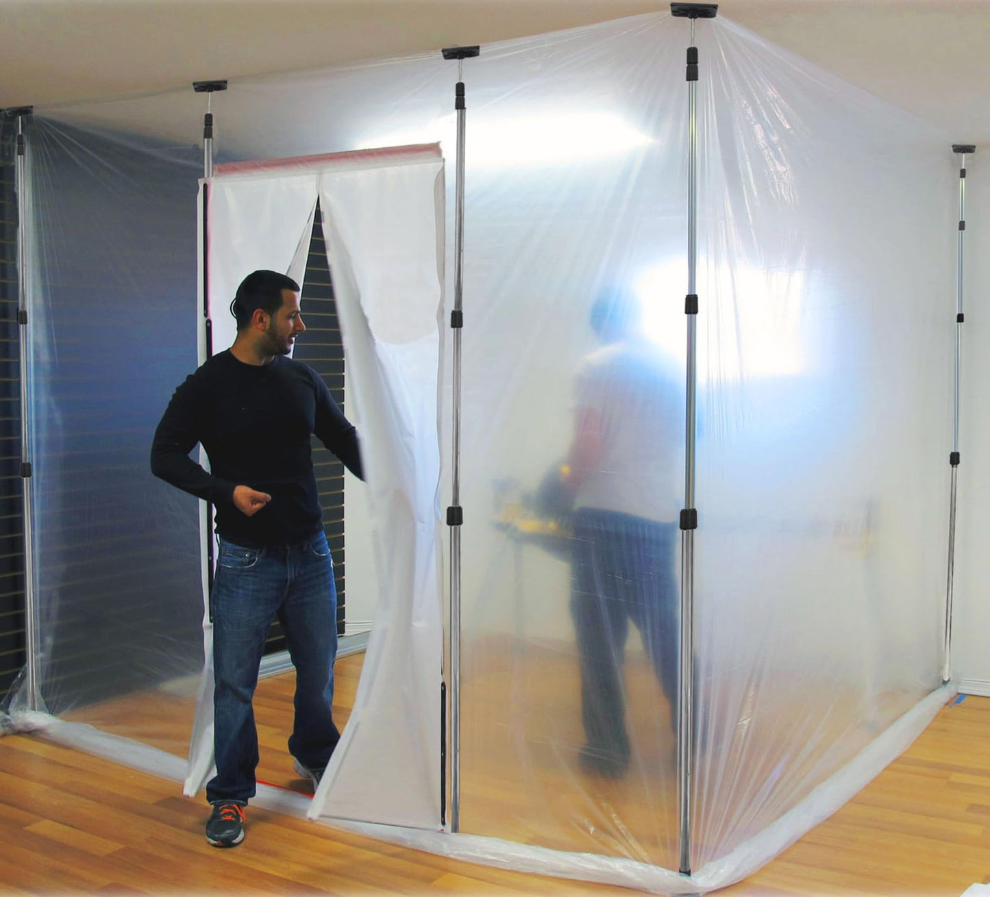 SAFEACET 4 Pack Stainless Steel Zipper Walls Poles Kit, 10FT Retractable Efficient Construction Temporary Dust Containment Barrier System