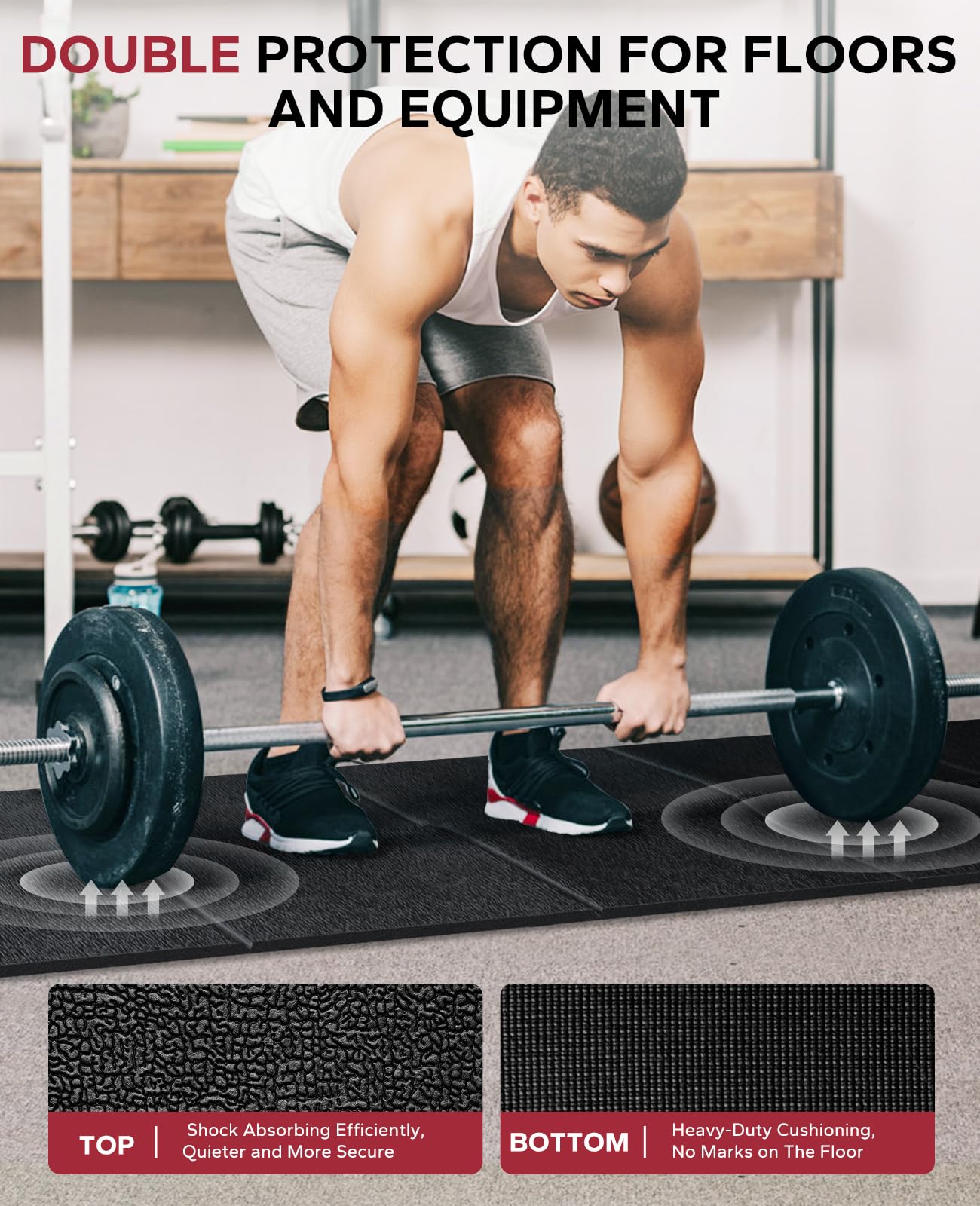 HAPBEAR Treadmill Mat, 55"x24"/68"x24"/79"x35.5" Non-Slip Foldable Exercise Equipment Mat for Walking Pad, Weight Bench, Noise Reducing Shock Absorbing Floor Protector for Home Gym, Carpet & Hardwood Floors
