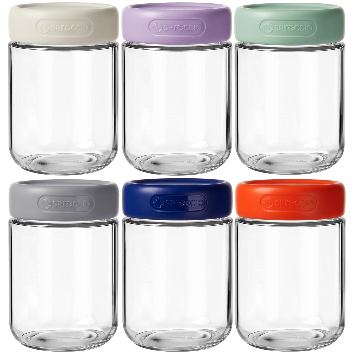 Spreccio 6 Pack 16oz Glass Jars with Lids, Overnight Oats Containers with Lids, Yogurt Jars for Chia Pudding Salad Cereal Coffee Seed Kimchi Jam Spices