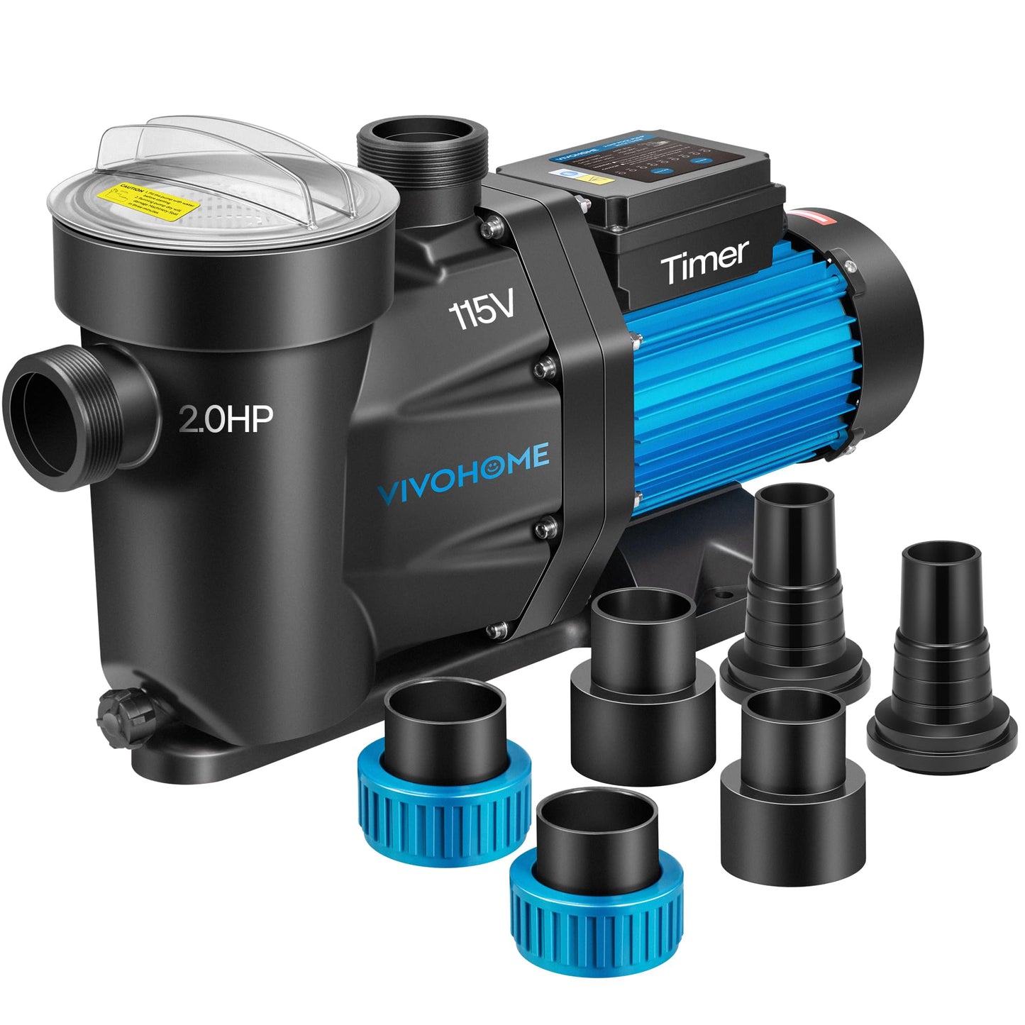 VIVOHOME Self Primming in/Above Ground Swimming Pool Pump w 1.25'' & 1.5" & 2.0'' Unions Energy Saving w/Strainer Baske, 7140 GPH