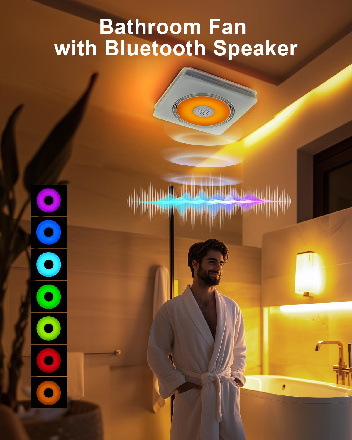 GROWNEER Bathroom Exhaust Fan with Bluetooth Speaker and Heater, Quiet Exhaust Ventilation Fan with Light & Remote 110/160 CFM 1.0 Sone, 9 RGB Modes, 1500lm 3-CCT & Nightlight