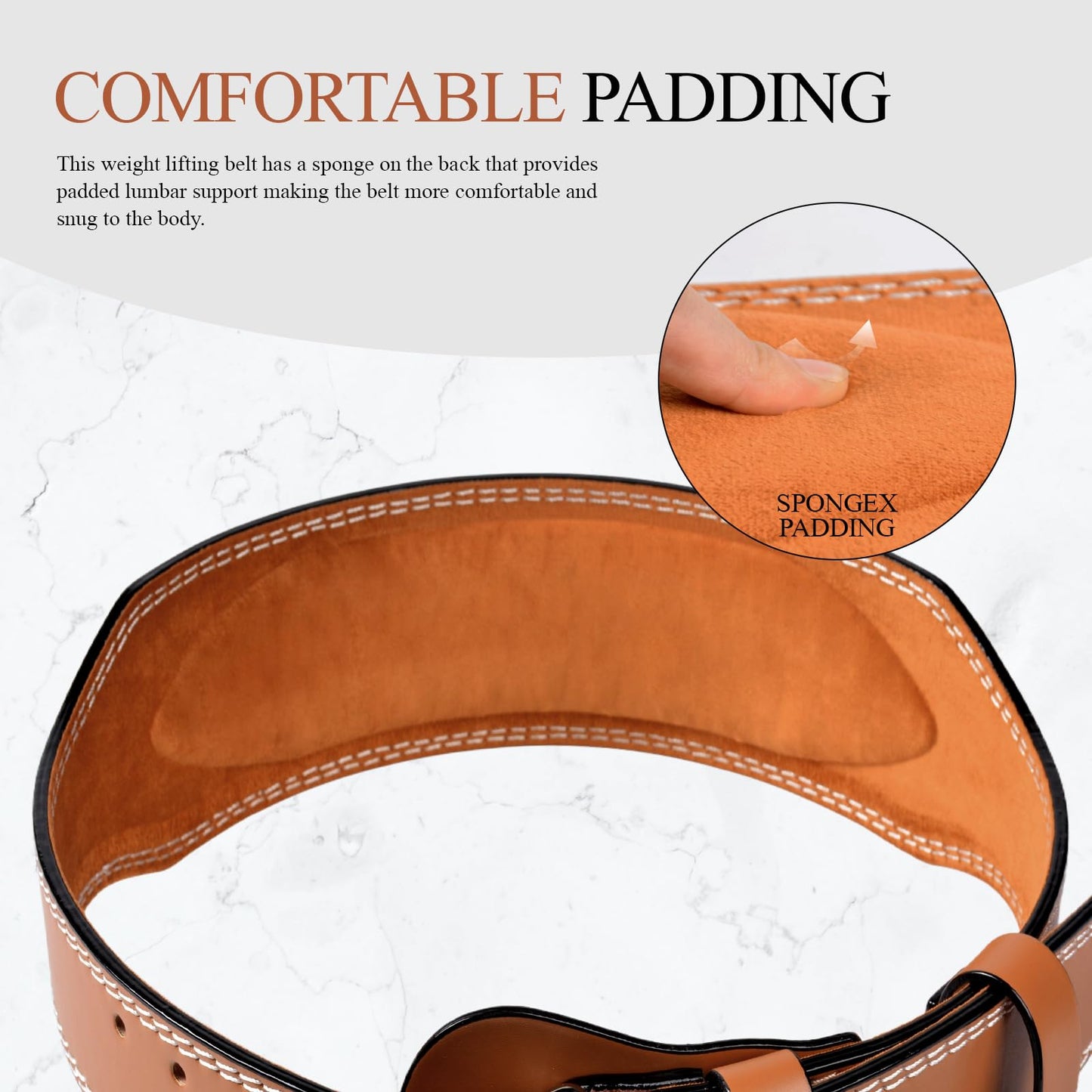 Leather Gym Fitness Belt, 4" & 6" Padded Lumbar Back Support, 10 Adjustable Holes for Weightlifting Powerlifting Bodybuilding Deadlift Squat Workout Strength Training (4-Inch, Brown, 28"-32")