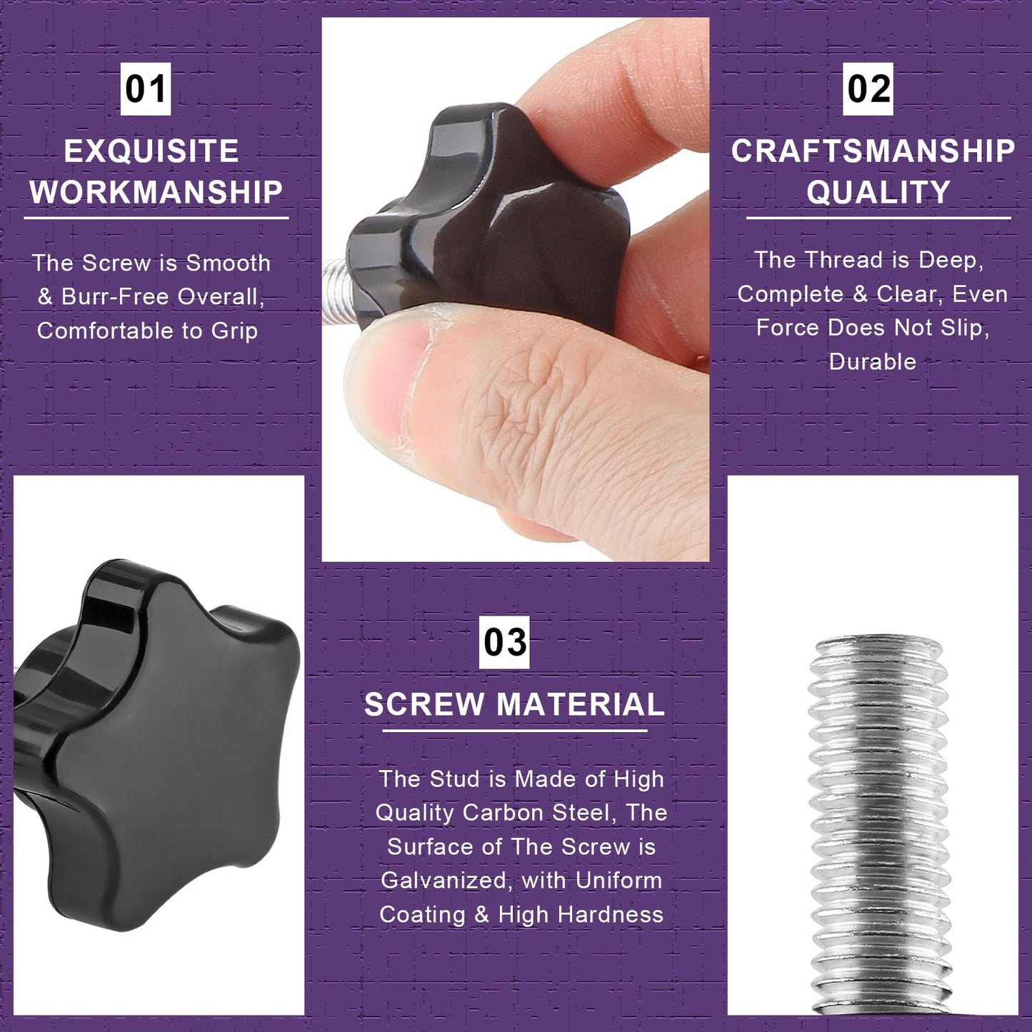 LifCratms 2 Pieces M8 x 50mm Thread Star Knobs, Plastic Star Shaped Clamping Knob Handle Hand Tightening Screw for Umbrella Base Replacement