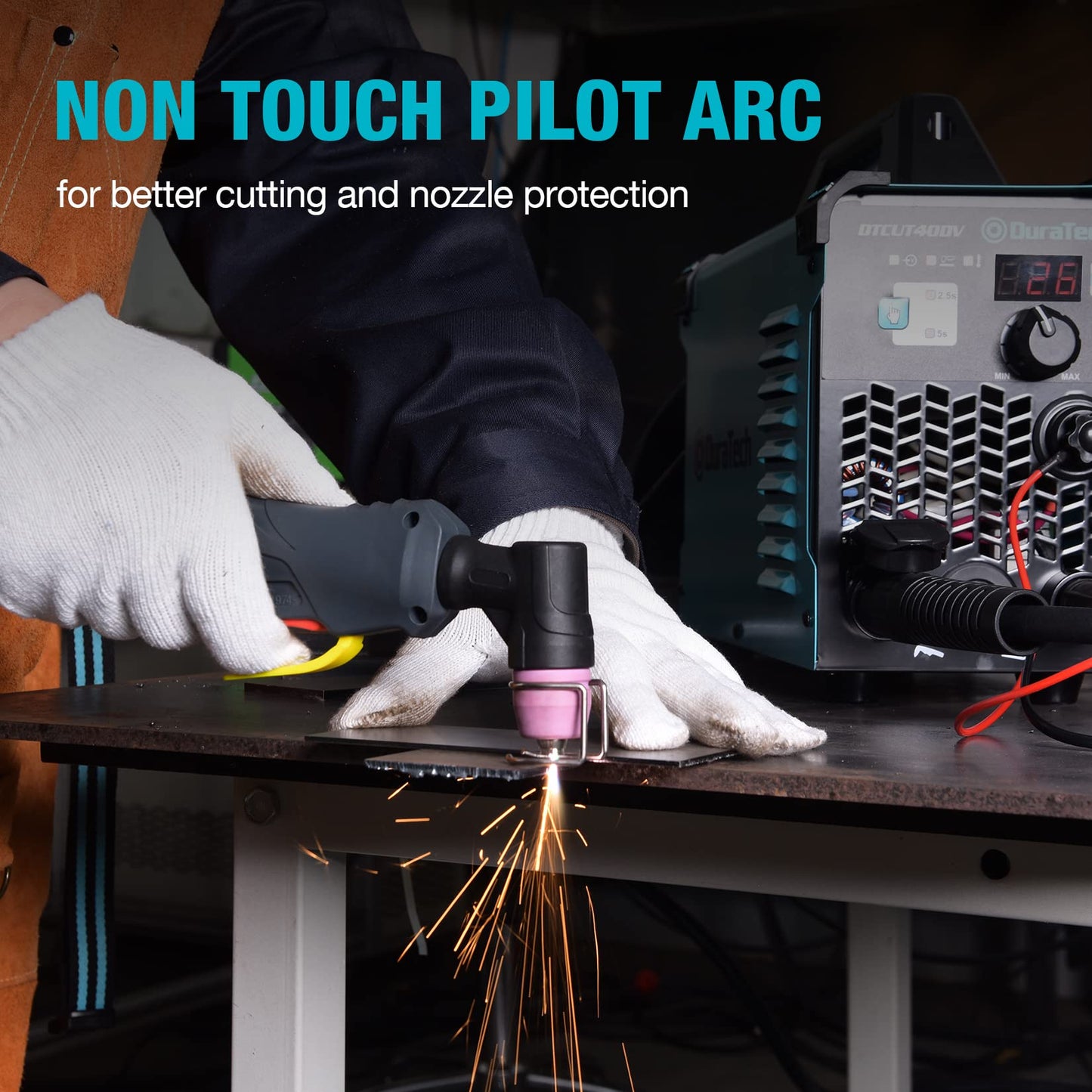 DURATECH Plasma Cutter, 40Amp Non-Touch Pilot Arc Plasma Cutting Machine with 120V/240V Dual Voltage IGBT Inverter, Digital Display and 50A to 15A Plug Adapter, Plasma Cutting Equipment 1/2" Clean Cut