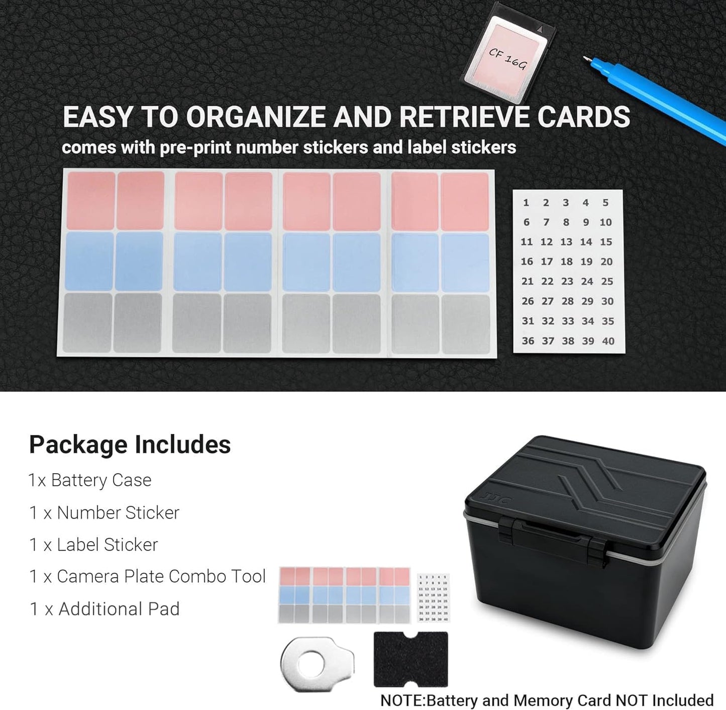 JJC LP-E6 EN-EL15C NP-W235 FZ100 16 6 3 2 Camera Battery and Memory Card Case with Labels,DSLR SLR Battery Organizer