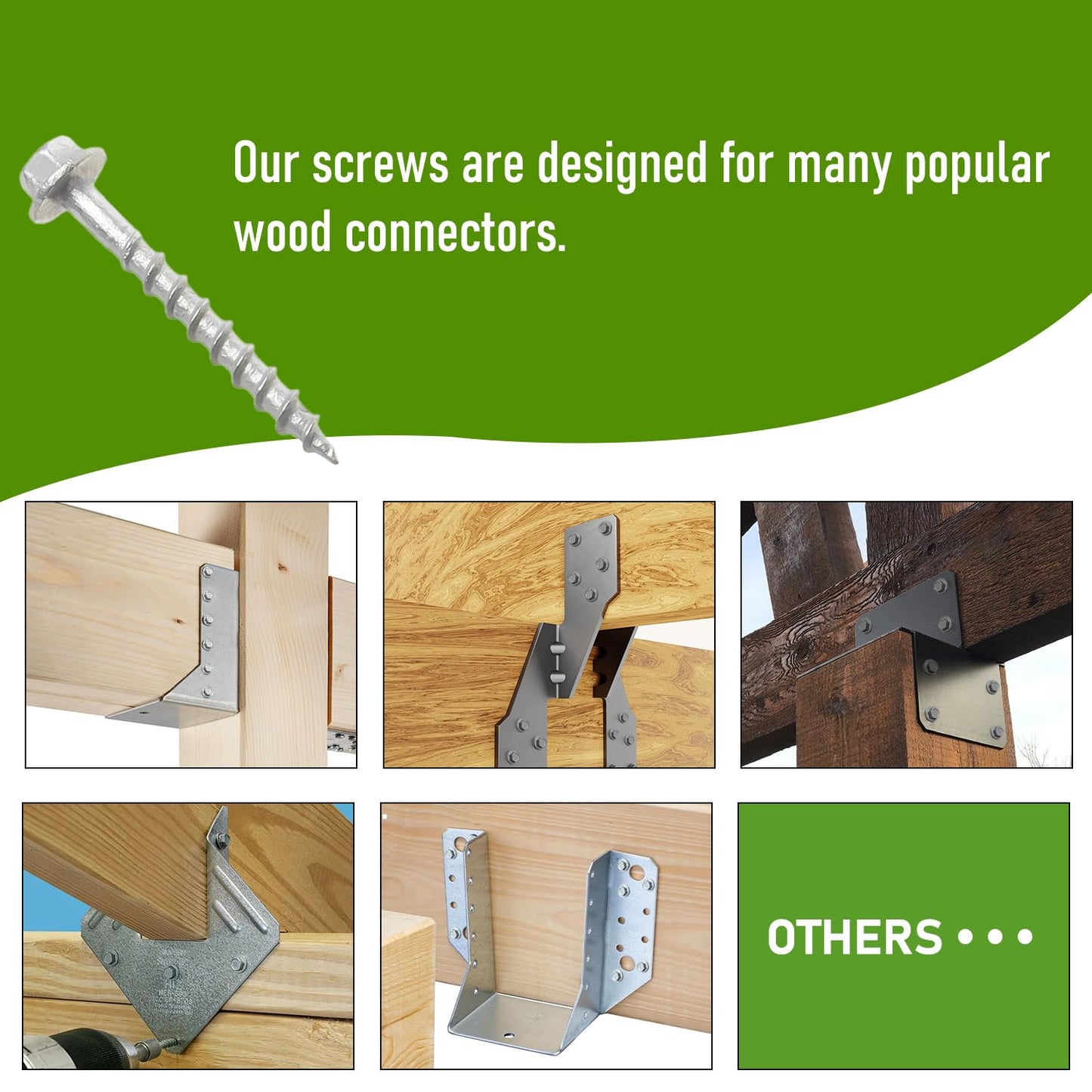 1000 pcs Connector Screws #9 x 1-1/2", Replace 9112R500 and 10D Nail, 1/4" Hex Drive Heavy-Duty Joist Hanger Screws for Decking,Framing Connections,1500 Hours Salt Spray Test, Mechanical Galvanized