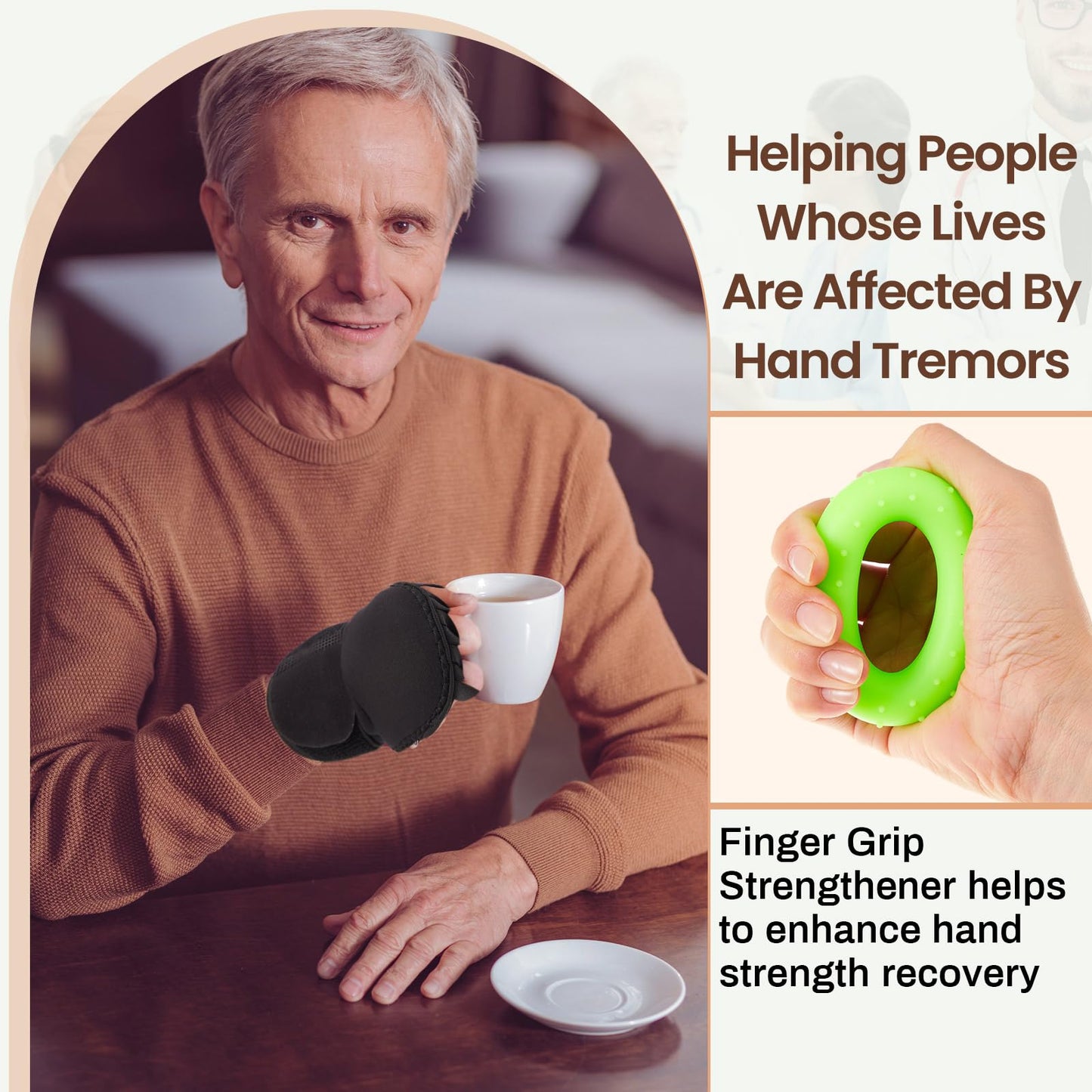 RoundFunny 4 Pack Weighted Gloves for Tremors with 2 Grip Strength Trainer, Adjustable Wrist Weights for Hand Tremor Relief, Improve Writing Stability Daily Strengthening Adults Hand Exerciser(Black)