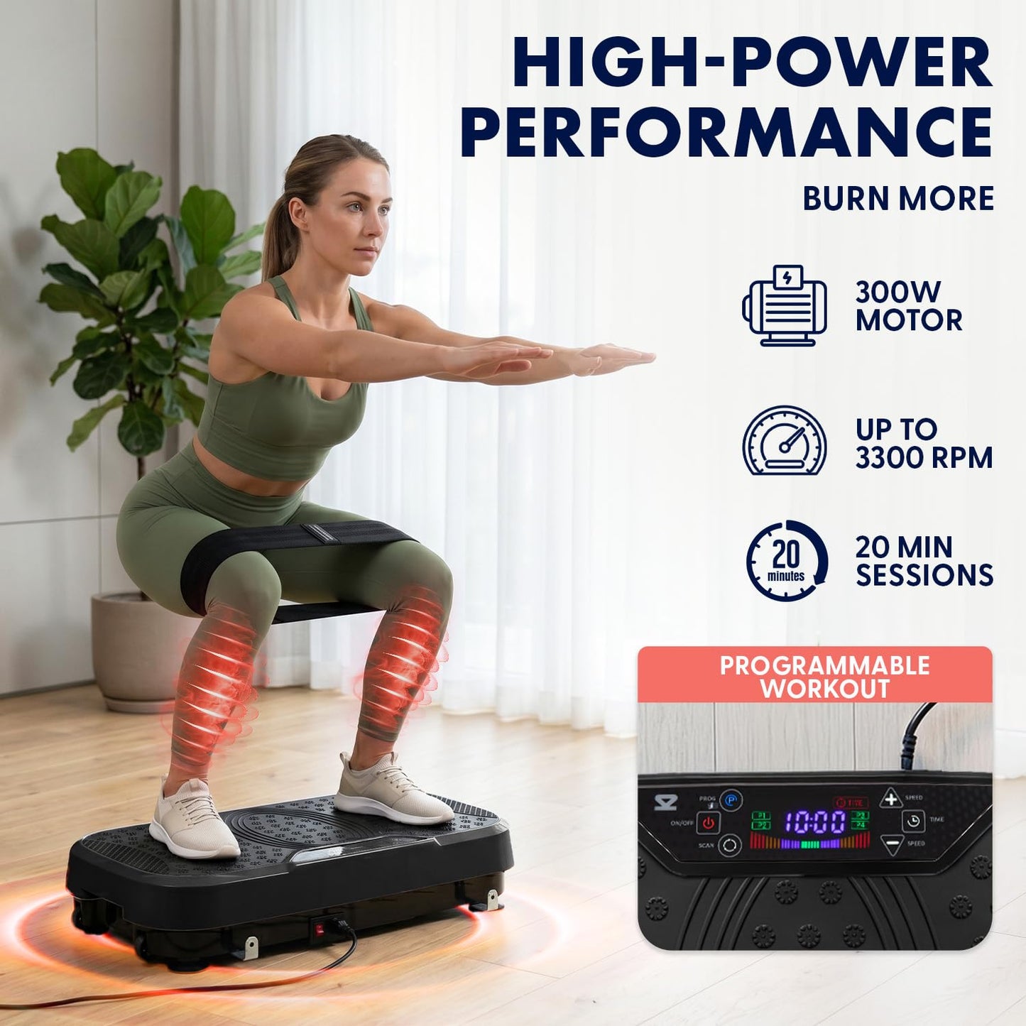 SQUATZ Vibration Plate Exercise Machine, Vibration Plate with Handles and 1-99 Speed Levels, 10 Preset Programs, Quiet Low-Impact Home Fitness Platform with Remote Control, Portable Design, Black