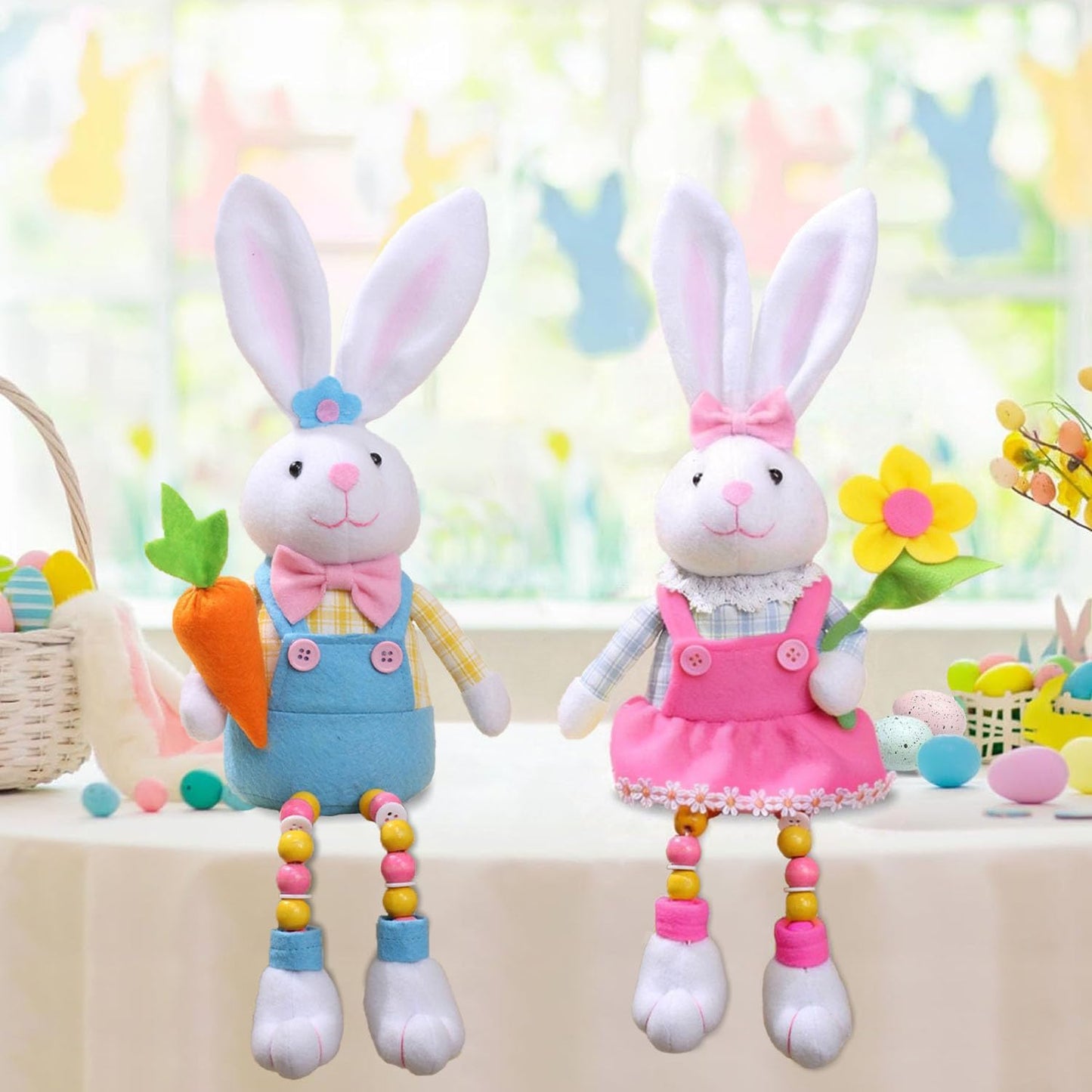 Skiennix Easter Bunny Plush Decorations - Cute Stuffed Rabbit for Easter Basket Stuffers | 2 Pcs