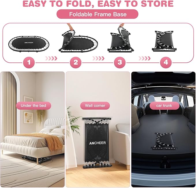ANCHEER 56'' Foldable Mini Trampoline with Adjustable Handle - Indoor/Outdoor Rebounder for Kids & Toddlers Safe Oval Fitness Trampoline with Bar for Home Fun