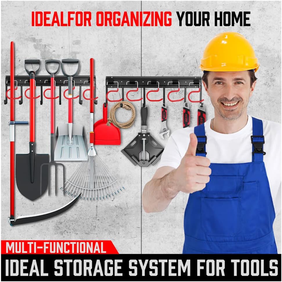 SEDY Garden Tool Organizer Hooks - Sturdy All-Metal Wall Mount Storage System for Yard Tools | Shed & Garage Use