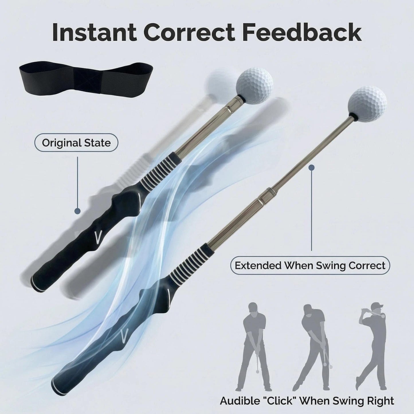 Vmeoap Retractable Golf Swing Trainer with Click Sound, Posture Correction Arm Band & Grip Trainer for Right-Handed, Portable Indoor Outdoor Golf Training Aid for Swing Tempo, Speed & Mechanics