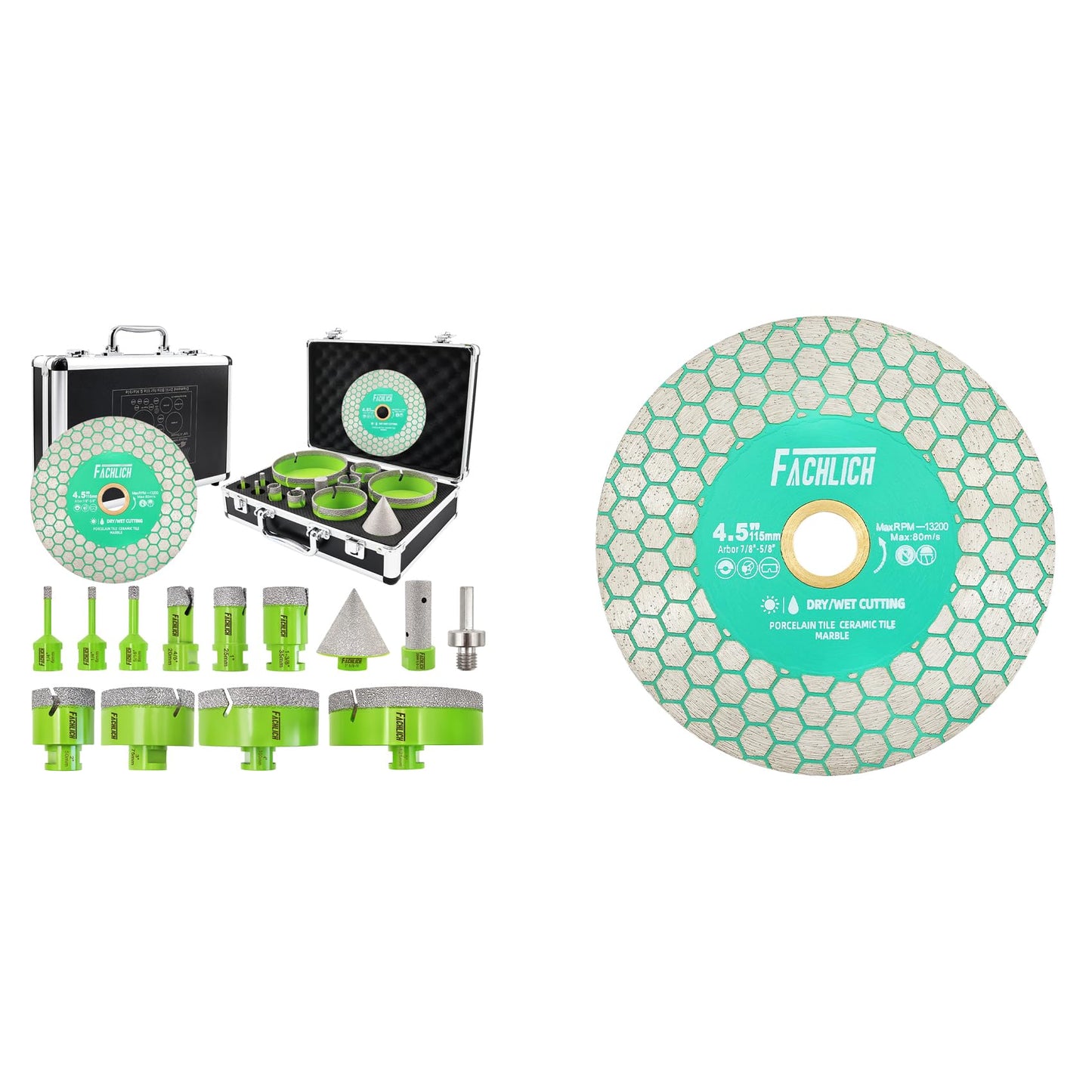 Tile Hole Saw Kit Diamond - (6/6/8/20/25/35/50/75/100/125mm Drill Bits+Finger Bit+Chamfer Bit+Adapter+Tile Blade) Diamond Hole Saw Kit for Porcelain Ceramic,5/8"-11 Thread