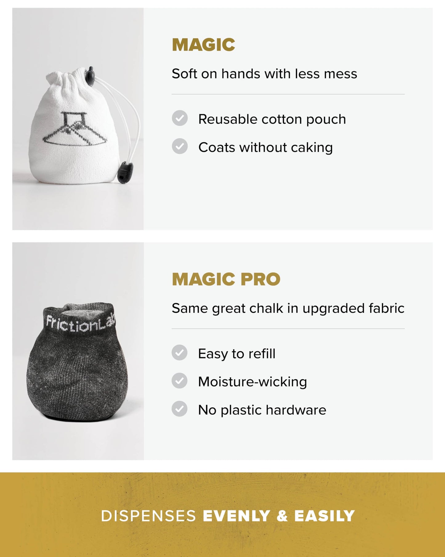 Friction Labs Magic Pro Chalk Sphere 2.2oz - Premium Moisture-Wicking Chalk Ball for Rock Climbing, Weight Lifting, Gymnastics, & Bowling - Mess Free Gym Chalk with Easy to Refill Sock