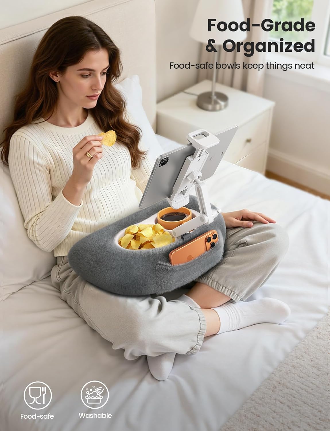 [360 4.7-13" Lamicall Tablet Pillow Holder Kindle Stand - Adjustable Arm][Snack Bowl] iPad Lap Holder, Kindle