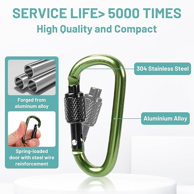Multi-Pack Aluminum Carabiner Clips, 2" Ultra-Light Spring & Locking for Key,Hiking, Outdoor Activities