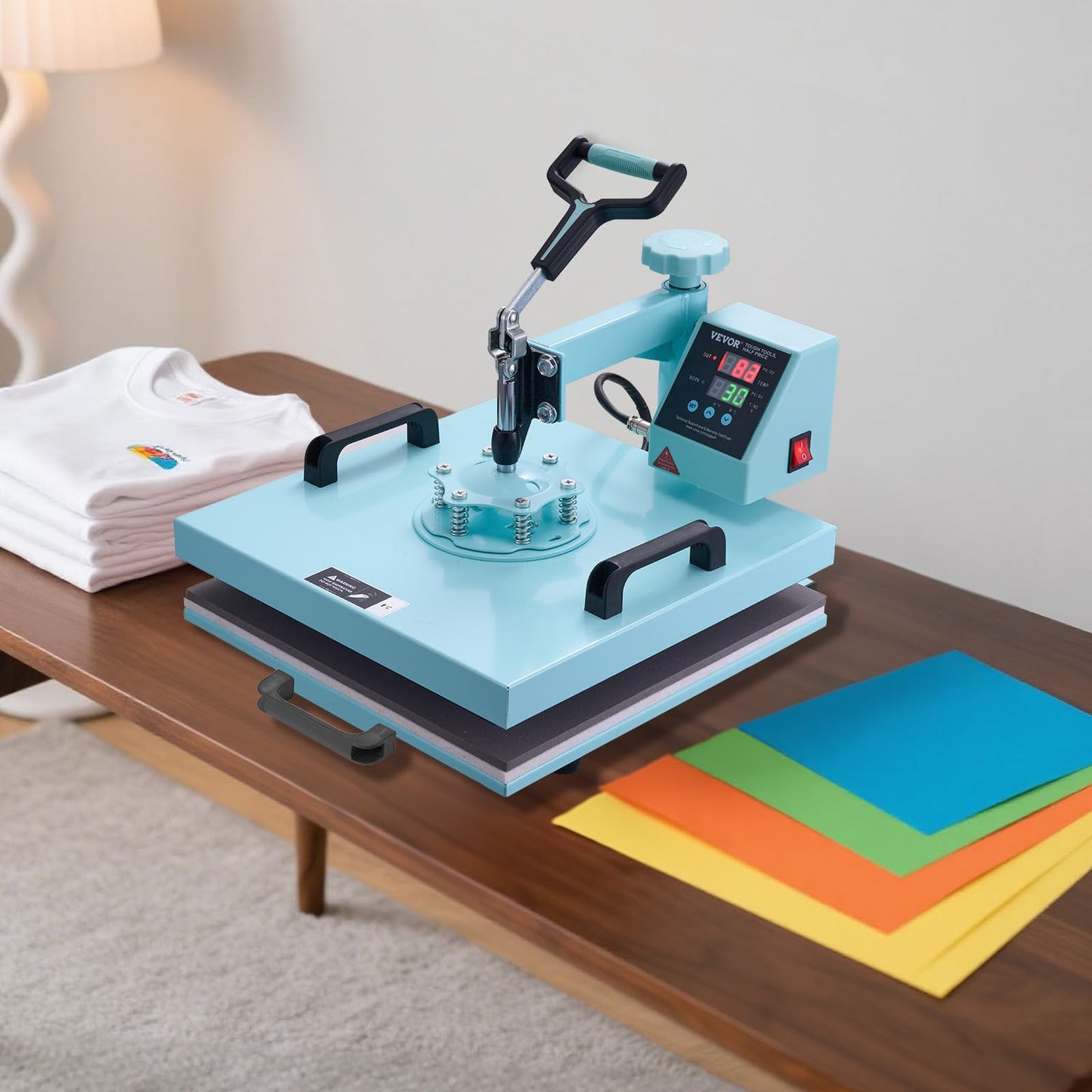 VEVOR Heat Press 15x15 inch, 5 in 1 T-Shirt Cap Hat Mug Press, Combo Tumbler Heat Press for plate Sublimation, Green