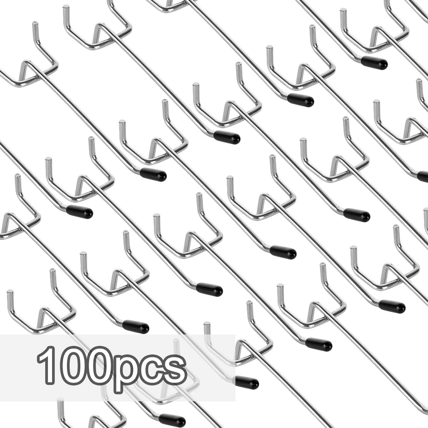 SENENQU 100PCS 4 Inch Pegboard Hooks Peg Board Hooks Accessories Fit 1/8” and 1/4” Peg Board with Rubber Tipped, Metal Pegboard Hooks for Garage, Office, Kitchen, Store