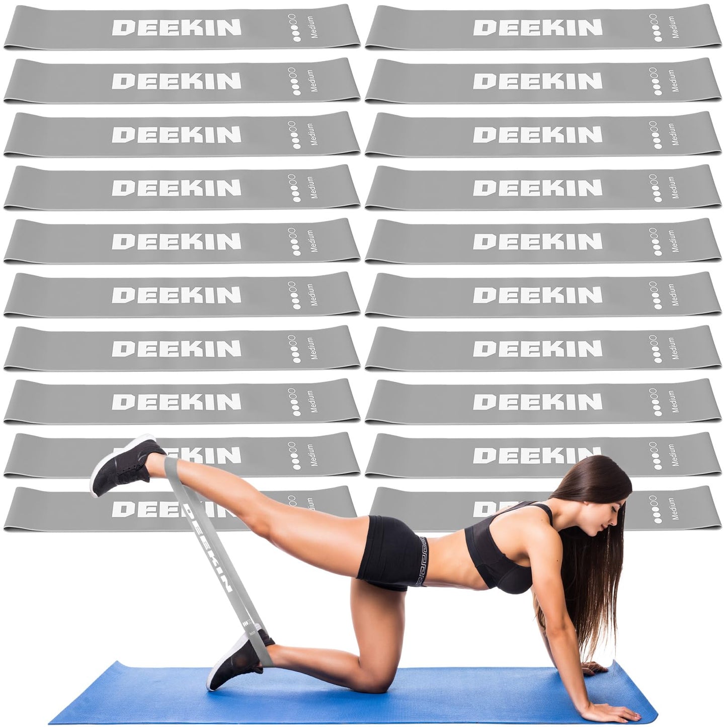 DEEKIN 20 Pcs Resistance Bands Bulk Loop Resistance Exercise Bands for Working Out Stretch Yoga Starter Set Elastic Exercise Fitness Band Equipment for Home Fitness, Gym, Yoga(Light Gray,25-30LBS)