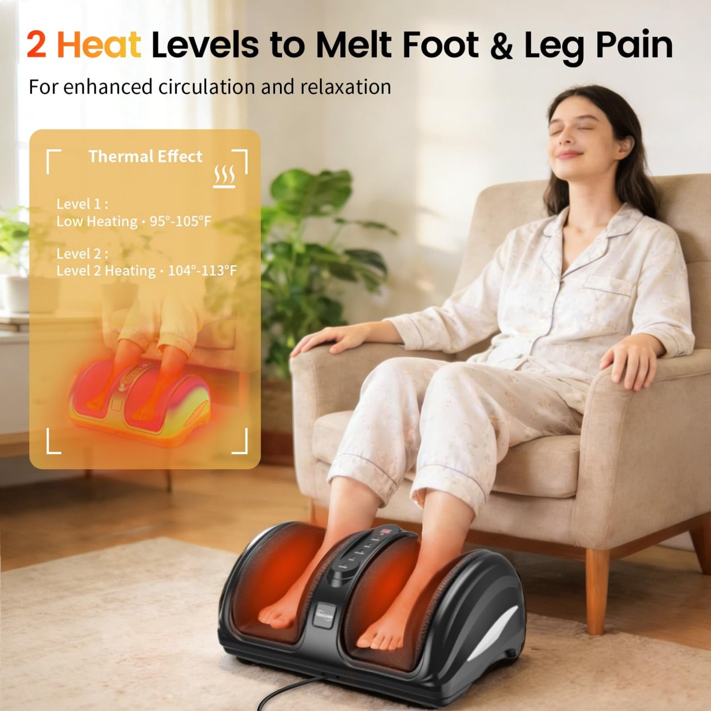 TISSCARE Foot Massager for Neuropathy: Shiatsu Feet Massager with Heat for Plantar Fasciitis, Pain Relief, Circulation, Deep Kneading Relaxation Massage for Women Men