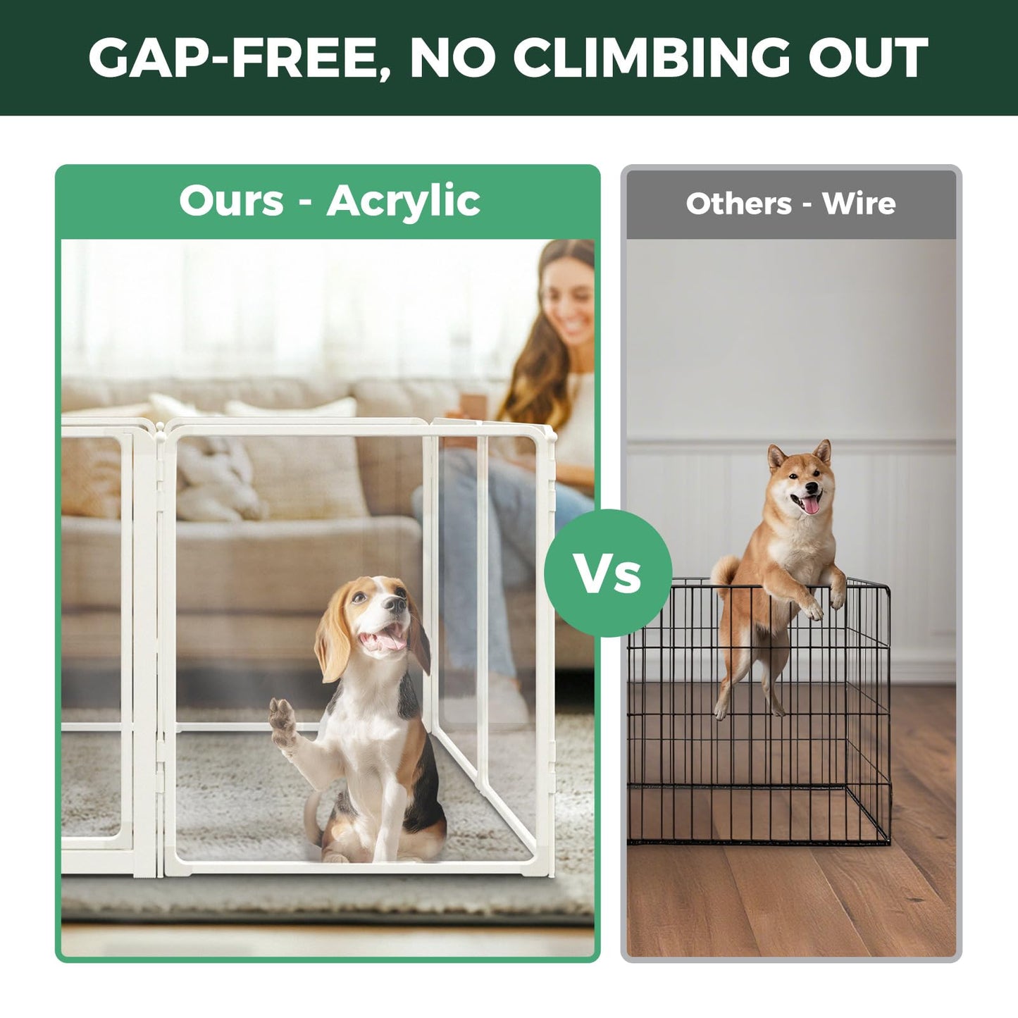 FXW AuraSpace Pro Acrylic Indoor Dog Playpen, Heavy-Duty with Metal Frame, 32" Height 6 Panels for Small and Medium Dogs, White│Patented