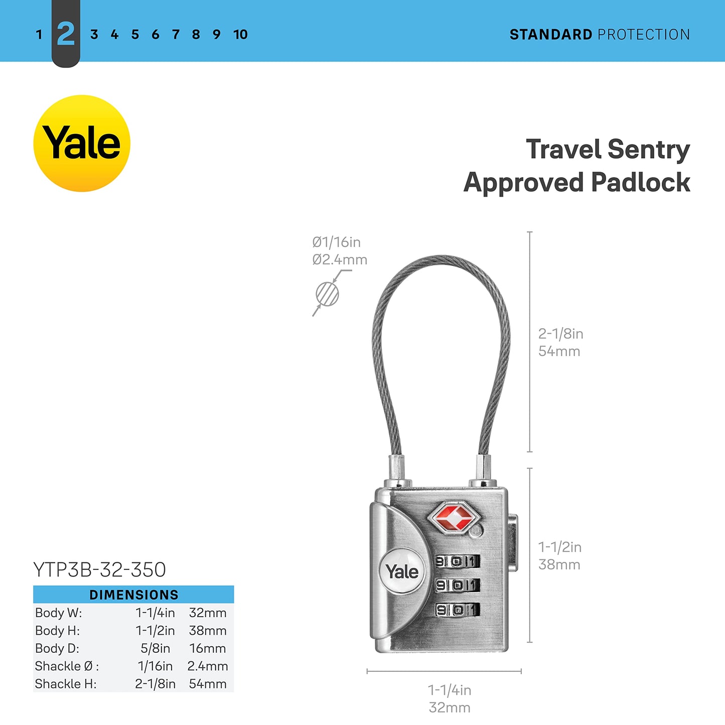 Yale TSA Approved Cable Luggage Locks with Combination for Travel, Backpack, Suitcase, and Accessories Steel
