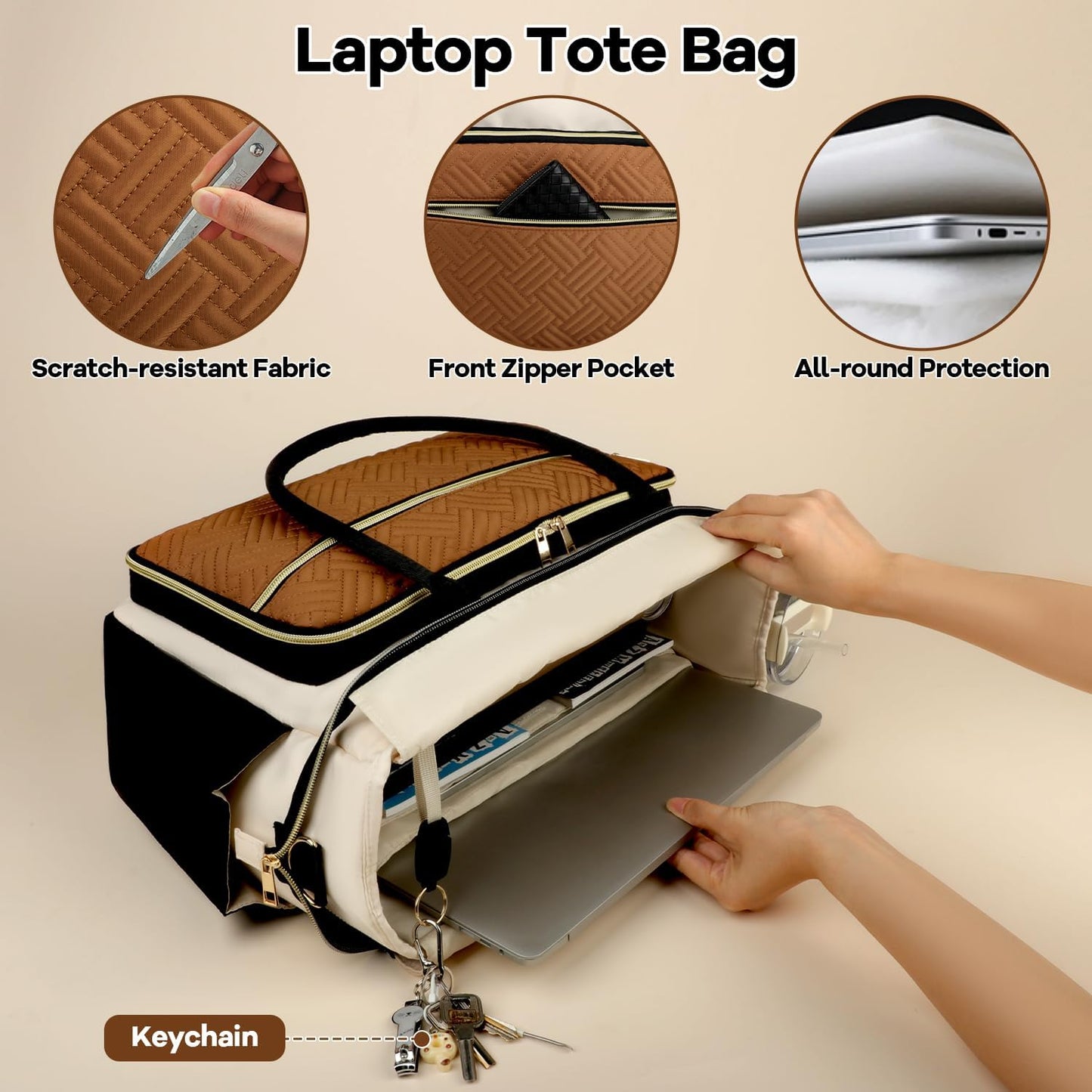 15.6 Inch Teacher Tote Bag for Women with Large Cup Holder& Laptop Compartment, Utility Work Tote Bag with Internal