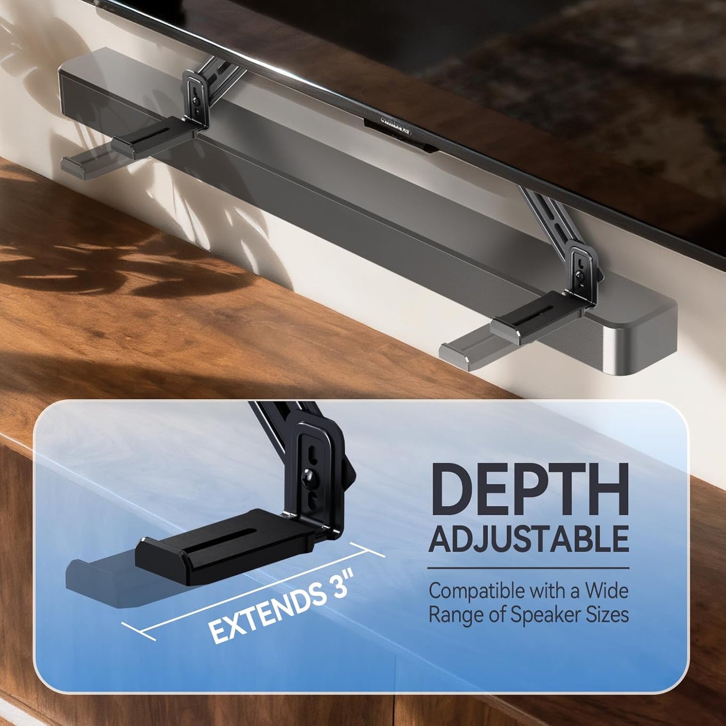 C YECEN Sound Bar Mounts Under TV or Above TV, Height & Depth Adjustable Soundbar Mountwith Detachable Extension Arms