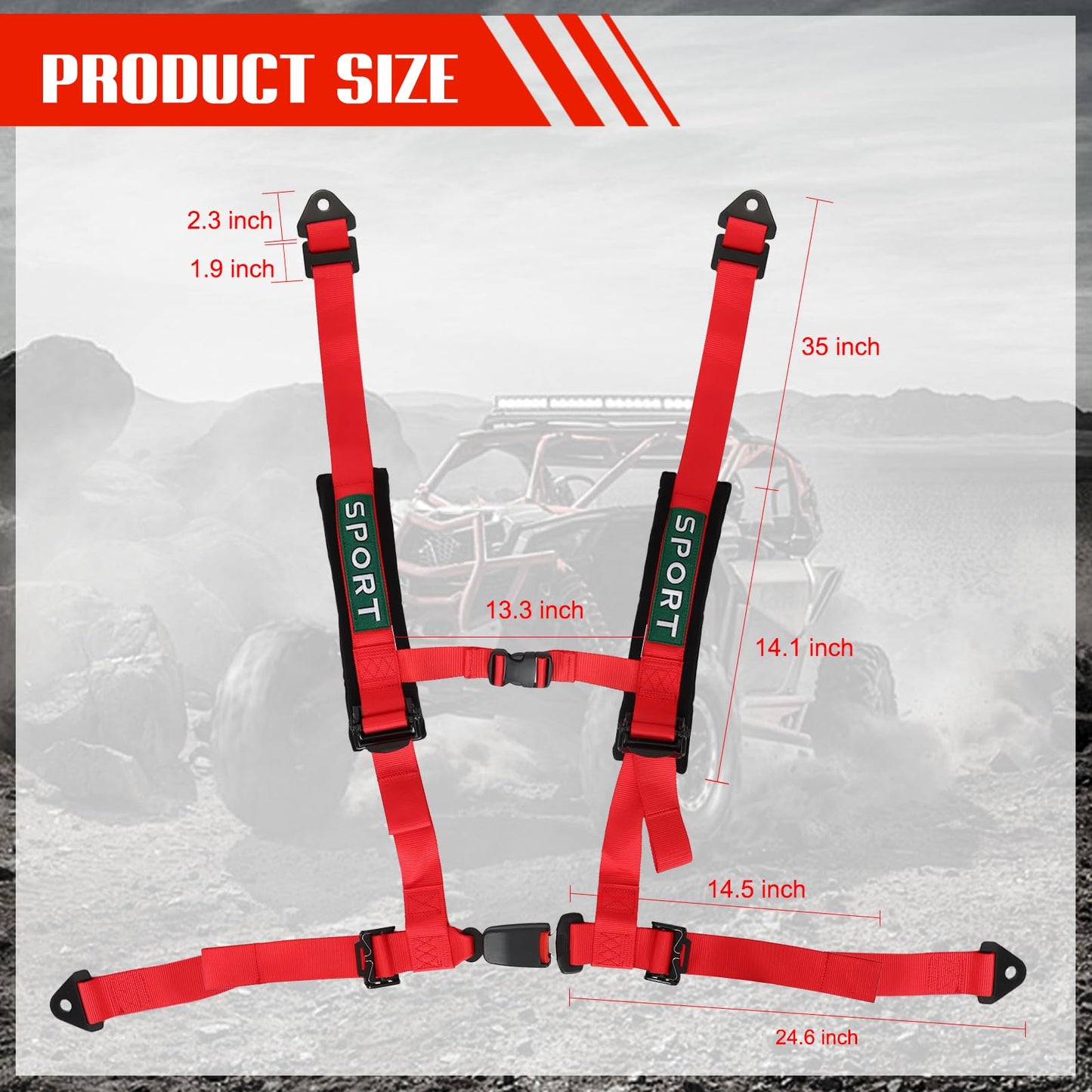 BESTZHEYU 2 PCS 4 Point Harness with 3 Inch Comfortable Heavy Duty Shoulder Padding with Quick Auto buckle for UTV ATV Sports Car, Racing Car, Car Red Racing Harness