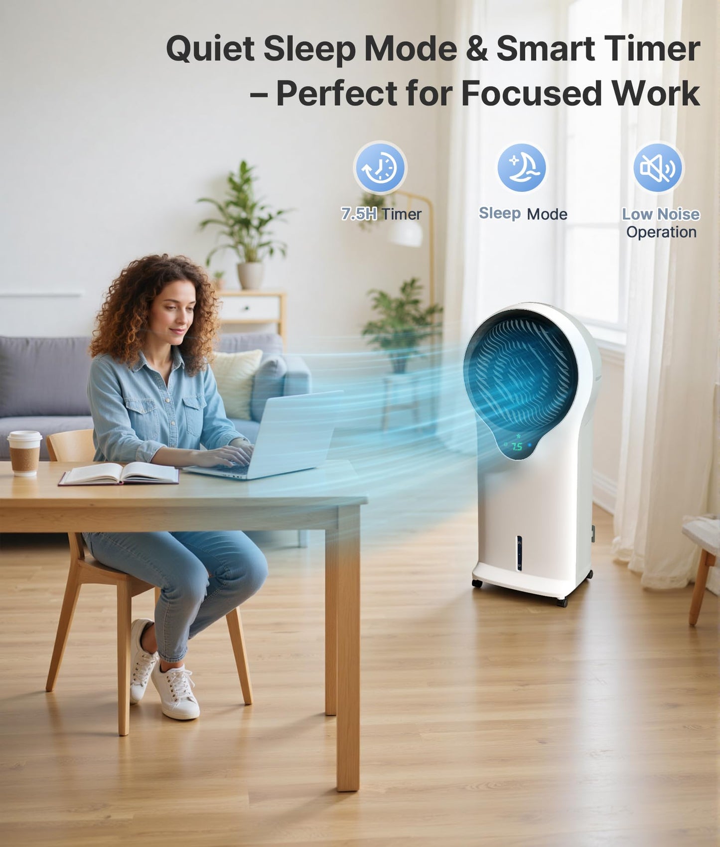 EXNOS 3-in-1 Evaporative Air Cooler - Portable Swamp Cooler Air Conditioner with 5.5L Water Tank & 2 Ice Packs, 3 Speeds, 3 Modes, Cooling Fans that Blow Cold Air for Home & Office