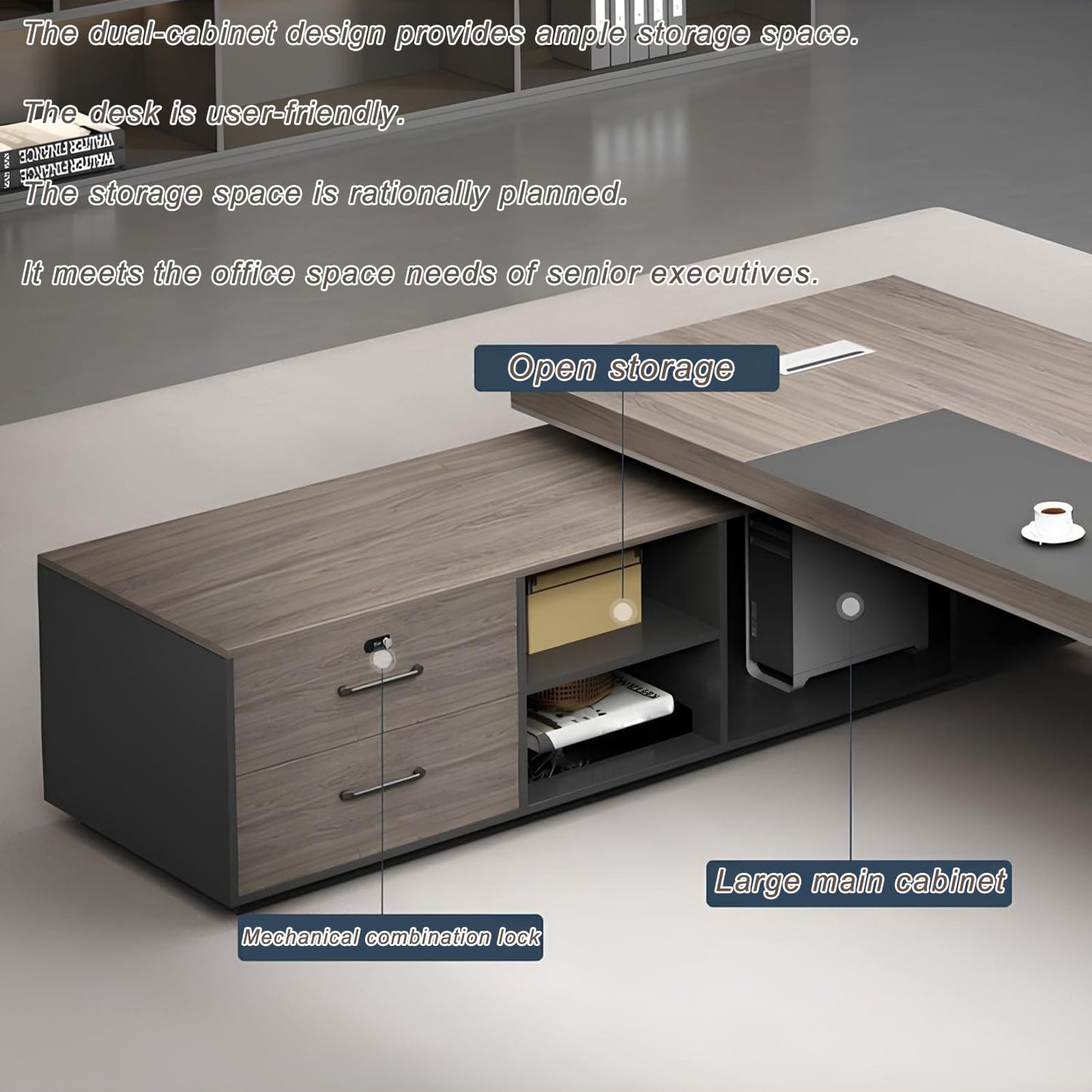 Modern L Shaped Executive Office Desk with Drawers and Storage, Wood Computer Desk for Home Office Furniture Setup, Management Table for Workplace or Farmhouse Office Style(B-Left, L1.8M/71IN)