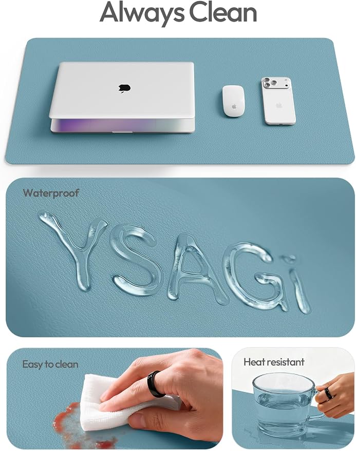 YSAGi Leather Desk Protector, Office Mat, Large Mouse Mat, Non-Slip PU Leather Blotter, Laptop Desk Mat, Waterproof Writing Pad for Office and Home(Aquamarine, 55" x 24")