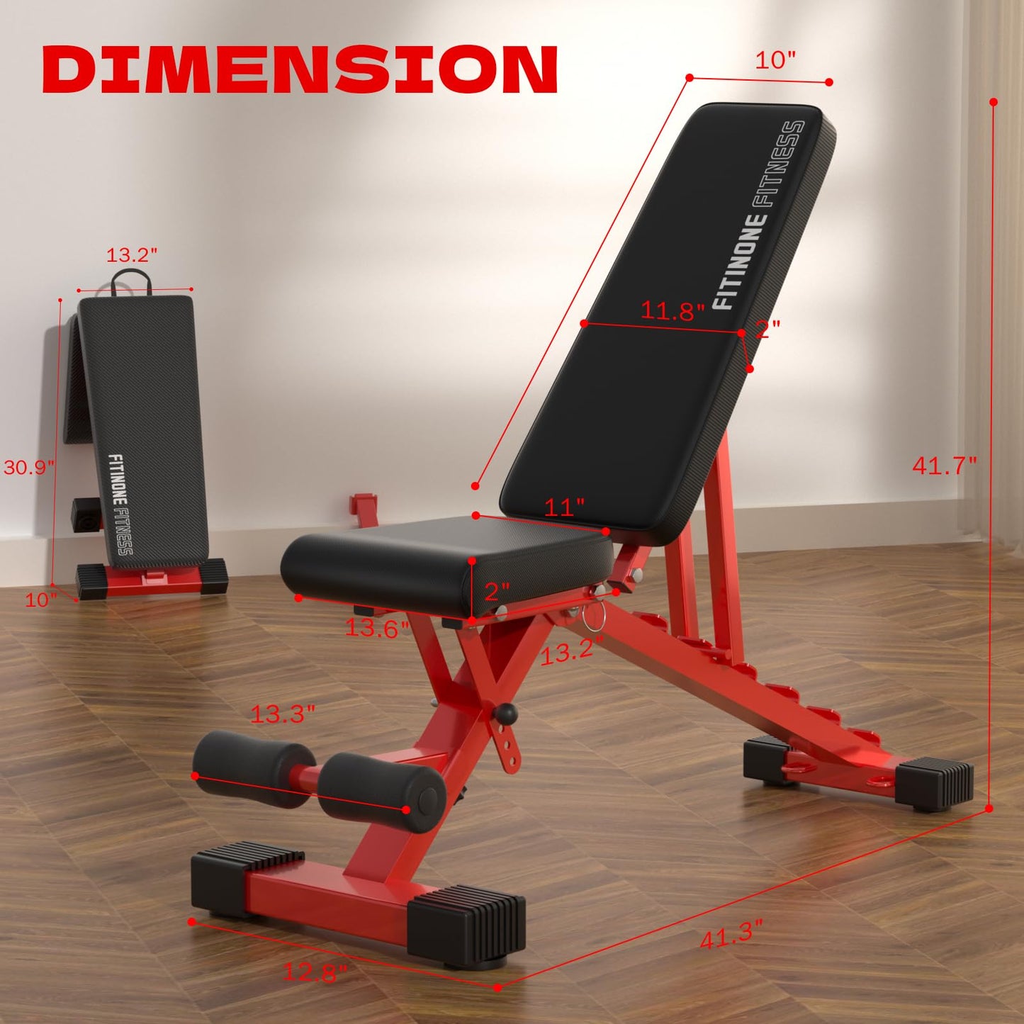 FitinOne Adjustable Weight Bench, 800LBS Foldable Workout Bench for Home Gym, Incline Decline Flat Bench Press with Quick Folding & Fast Adjustment