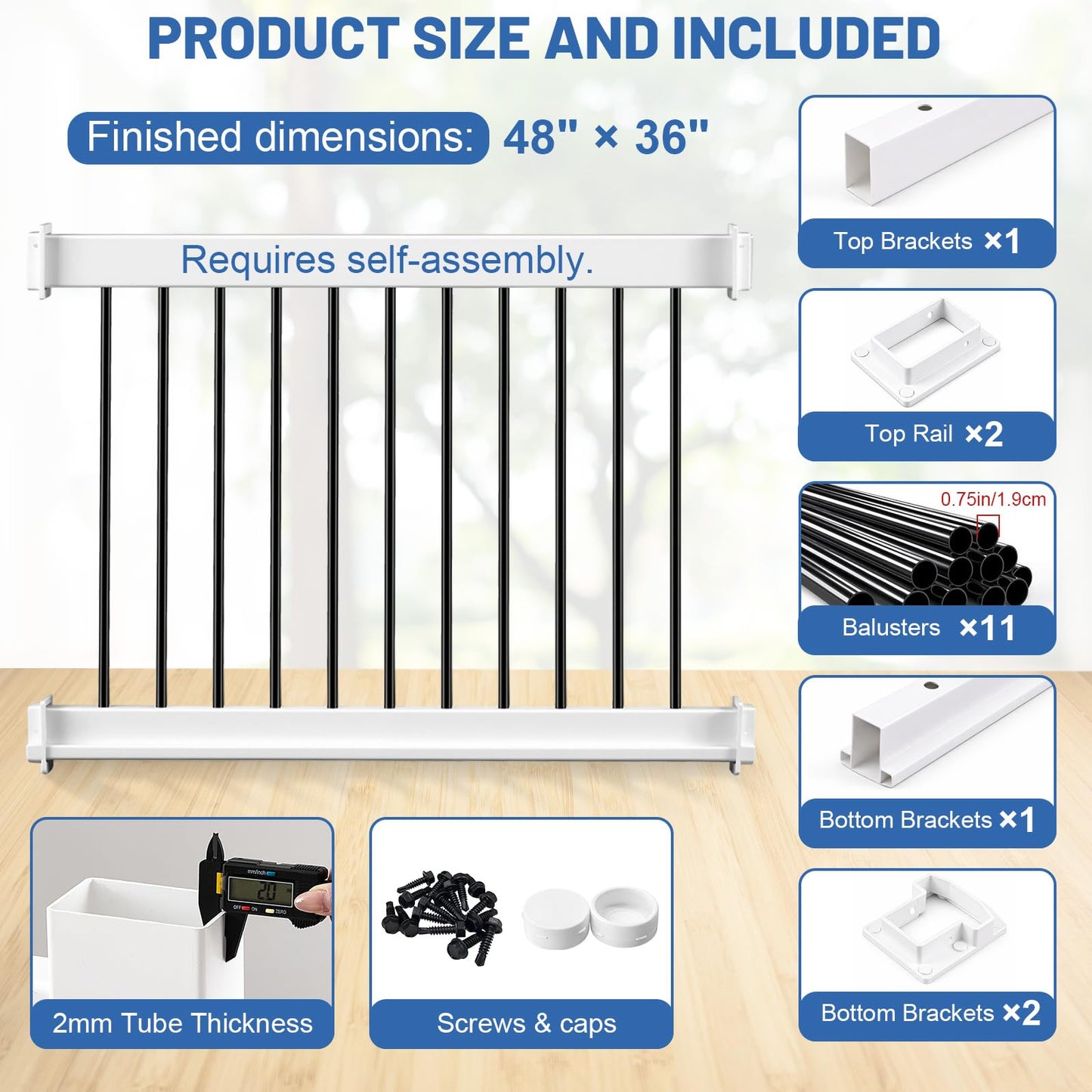 Maasechs 36” x 48” Vinyl T-Rail Railing Kit White Gate Outdoor Deck Versatile Stair Porch Railing for Porch, Patios, Balconies
