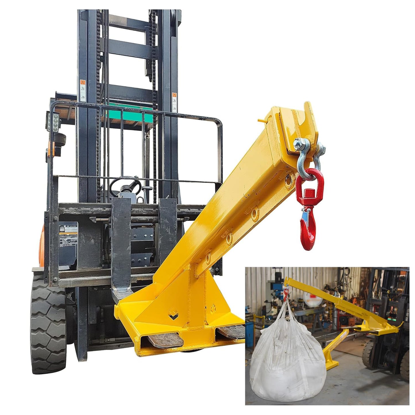 INTBUYING 3-Ton Forklift Jib Boom Crane, Telescopic Forklift Hook Attachment with Dual-Fork Design, 63-98in Adjustable Boom, Carbon Steel Truss Hoist Jib Booms for Lifting, Towing & Material Handling