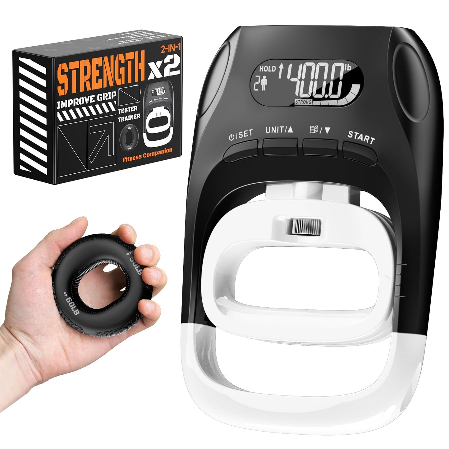 Grip Strength Tester & Trainer 2-in-1 Combo Set-Digital Hand Dynamometer with LCD Display, Max 400lb/180kg Capacity, Resistance Ring with Ergonomic Design for Sports, Gym, Home & Rehab