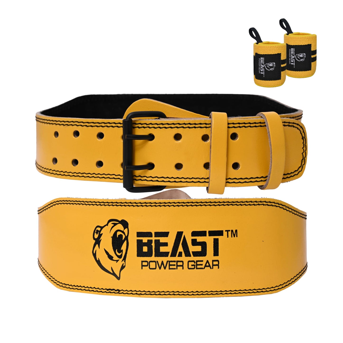 Weight Lifting Belt - 4” Genuine Leather Belts Padded Lower Back Support for Gym Bodybuilding Squat Deadlift Weightlifting Cross Strength Training Men Women Free Wrist Wrap