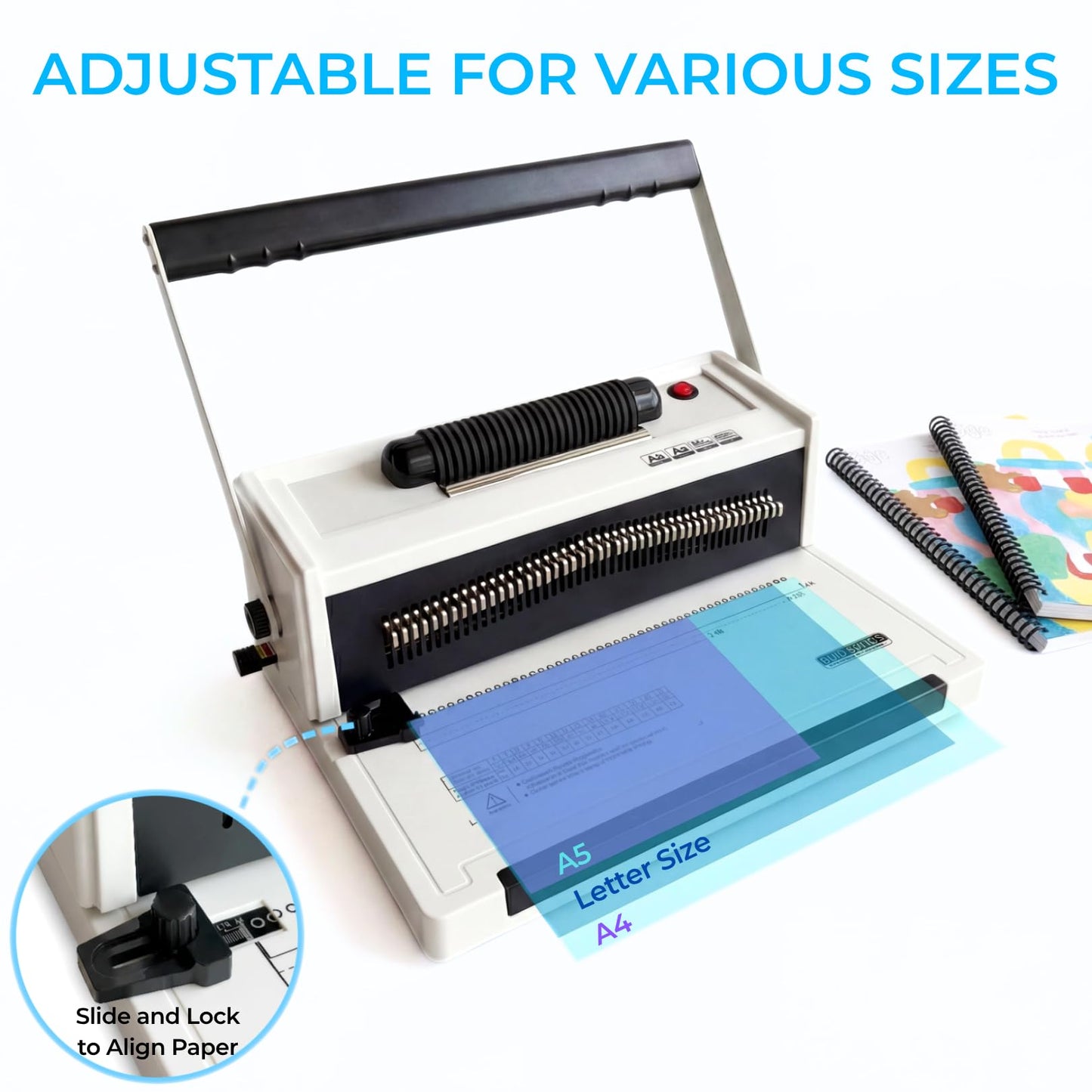 Spiral Binding Machine with Electric Coil Inserter, 20-Sheet Manual Punch, 4:1 Pitch, 46 Fully Disengageable Pins for Versatile Binding - Binds up to 500 Sheets - Includes 100 Coils & Crimping Pliers