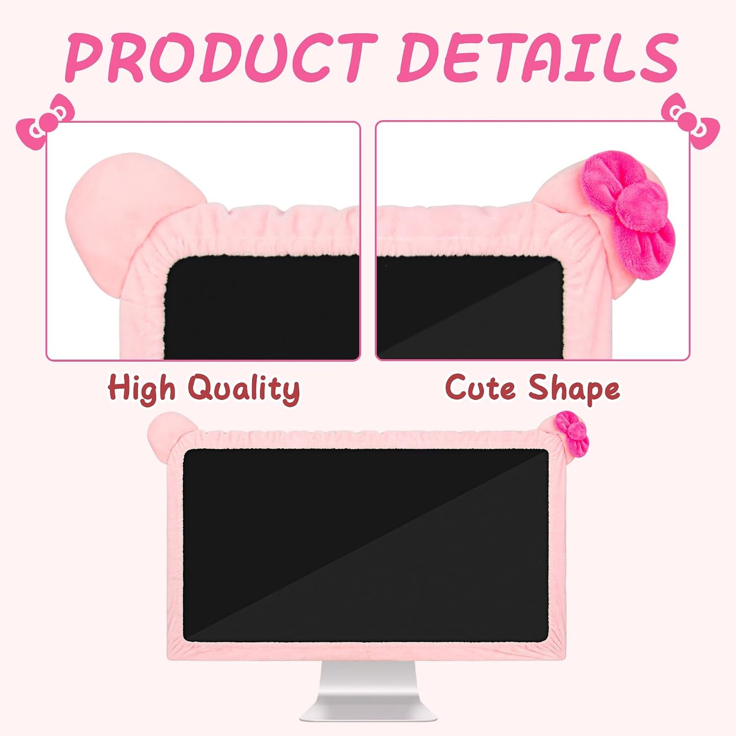 22"-27" Lovely Cute Computer Monitor Cover with Cat Ear Design, Kawaii Display Dust Cover with Furry Design, Elastic