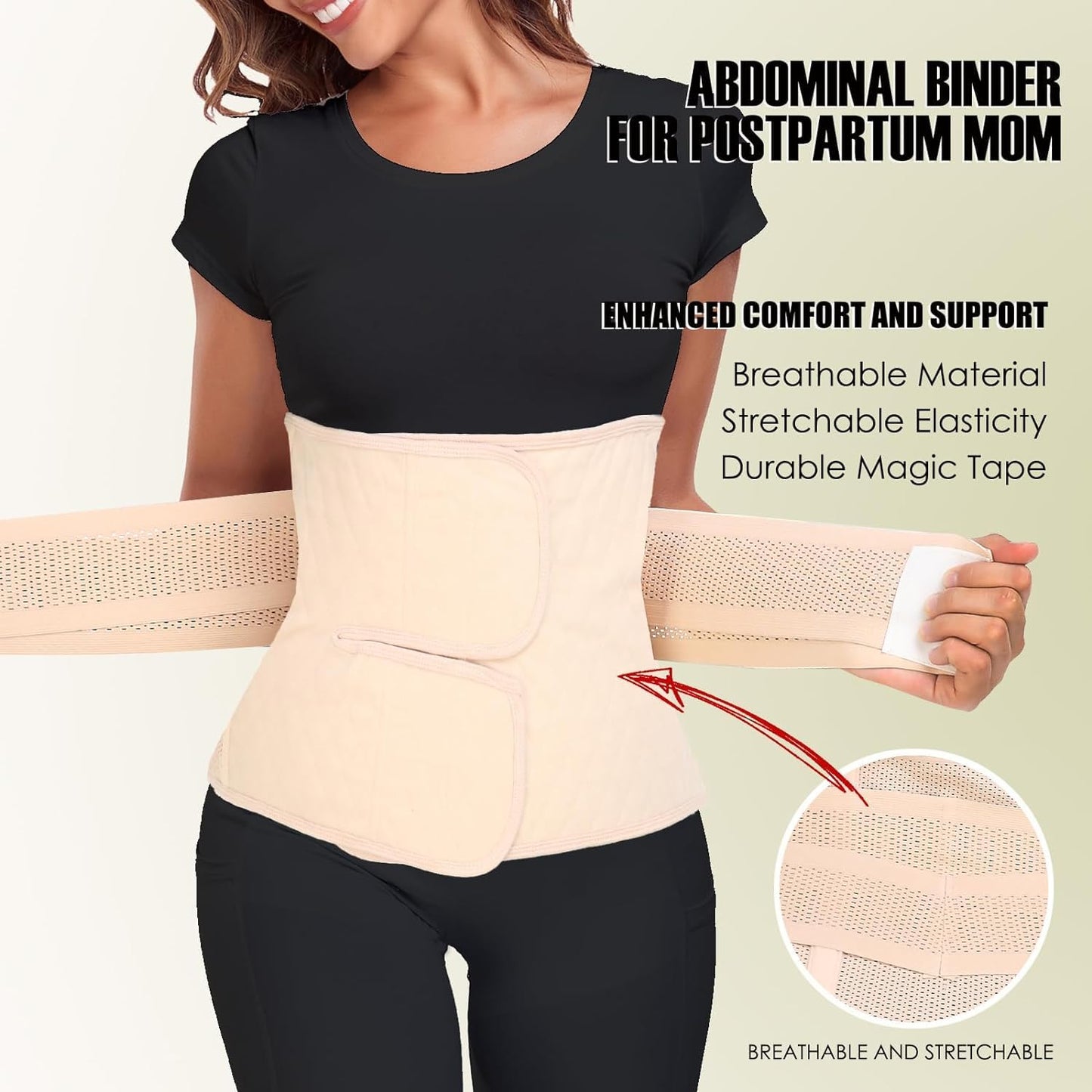 MAMODY Postpartum Belly Band – Postpartum Belly Wrap, Abdominal Binder Post Surgery C-section Recovery Support Belt After Birth Brace, Slimming Girdles (Classic Beige, S/M)