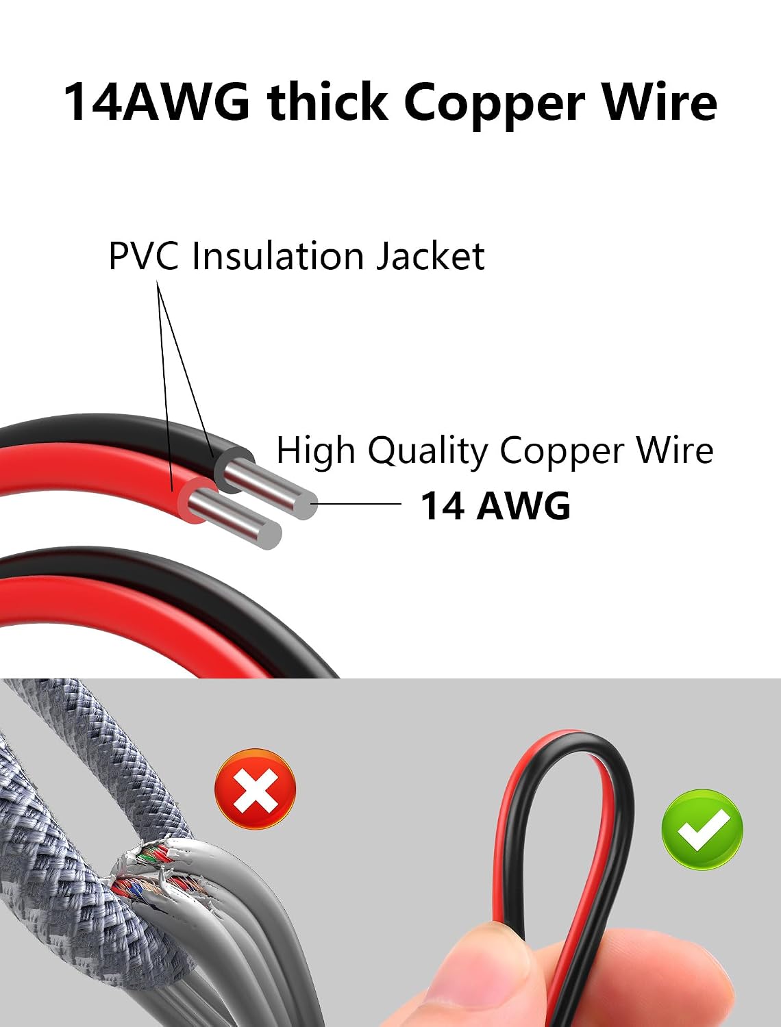 DC5521 14AWG 5.5mm 2.1mm 3.2FT CERRXIAN Power Pigtails Cable for Starlink Mini, DC x Male Plug to Bare Wire Open End