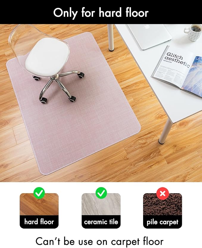 BARoyal Office Chair Mat for Hardwood Floor Under Desk Computer Rolling Chair Mat for Wood/Tile Floor Non-Slip Heavy Duty Desk Rug PVC Plastic Hard Floor Protector 48" x 60"(Blush)