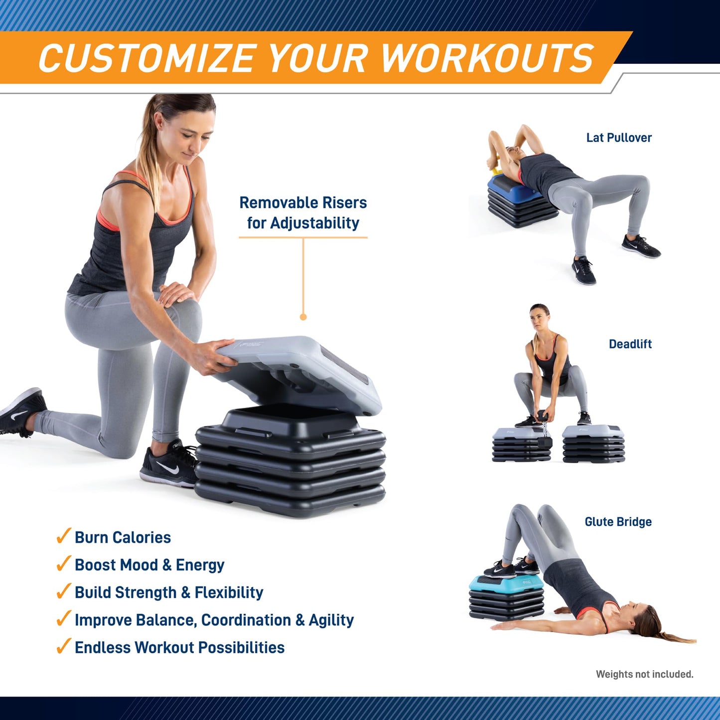 Circuit Fitness by Marcy 16 x 16 inches Adjustable Height Aerobic Step Platform with 4 Risers, Non-Slip Rubber Surface, Home Exercise Fitness Training, Cool Gray, STEP-GRAY01-4R