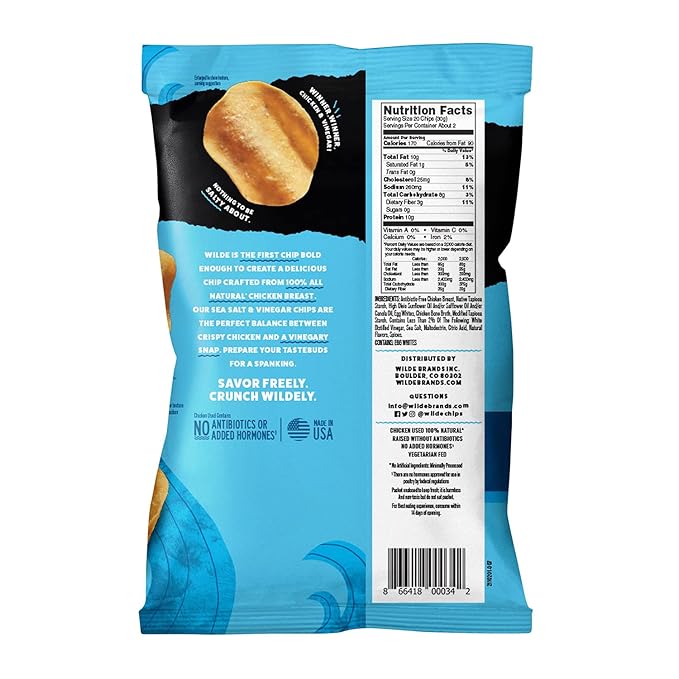 Sea Salt and Vinegar Protein Chips by Wilde Chips, Thin and Crispy, High Protein, Keto Friendly, Made with Real Ingredients, 2.25oz Bag (8 Pack)…